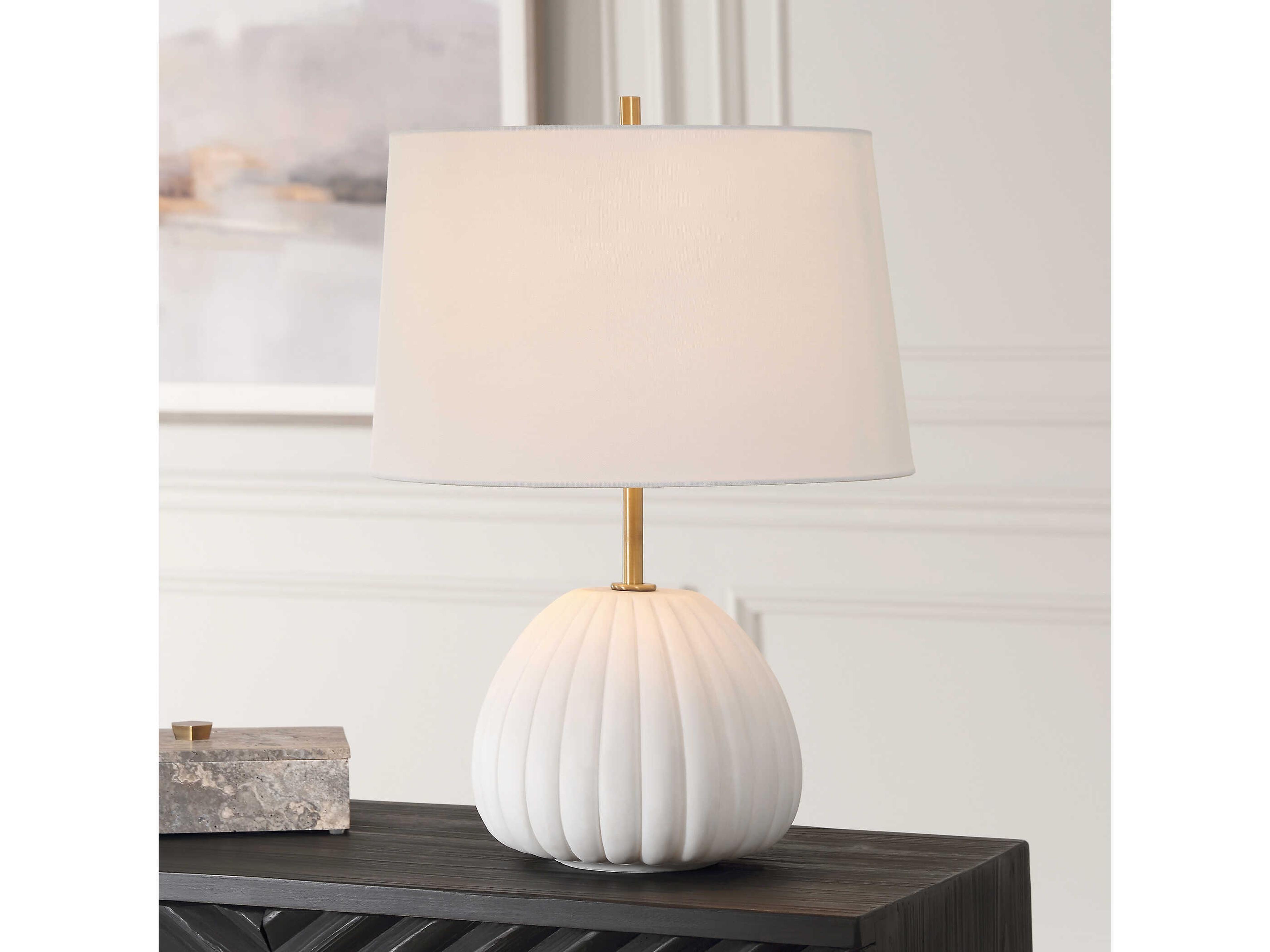 Uttermost Lynna Ivory Round Hardback White Table Lamp