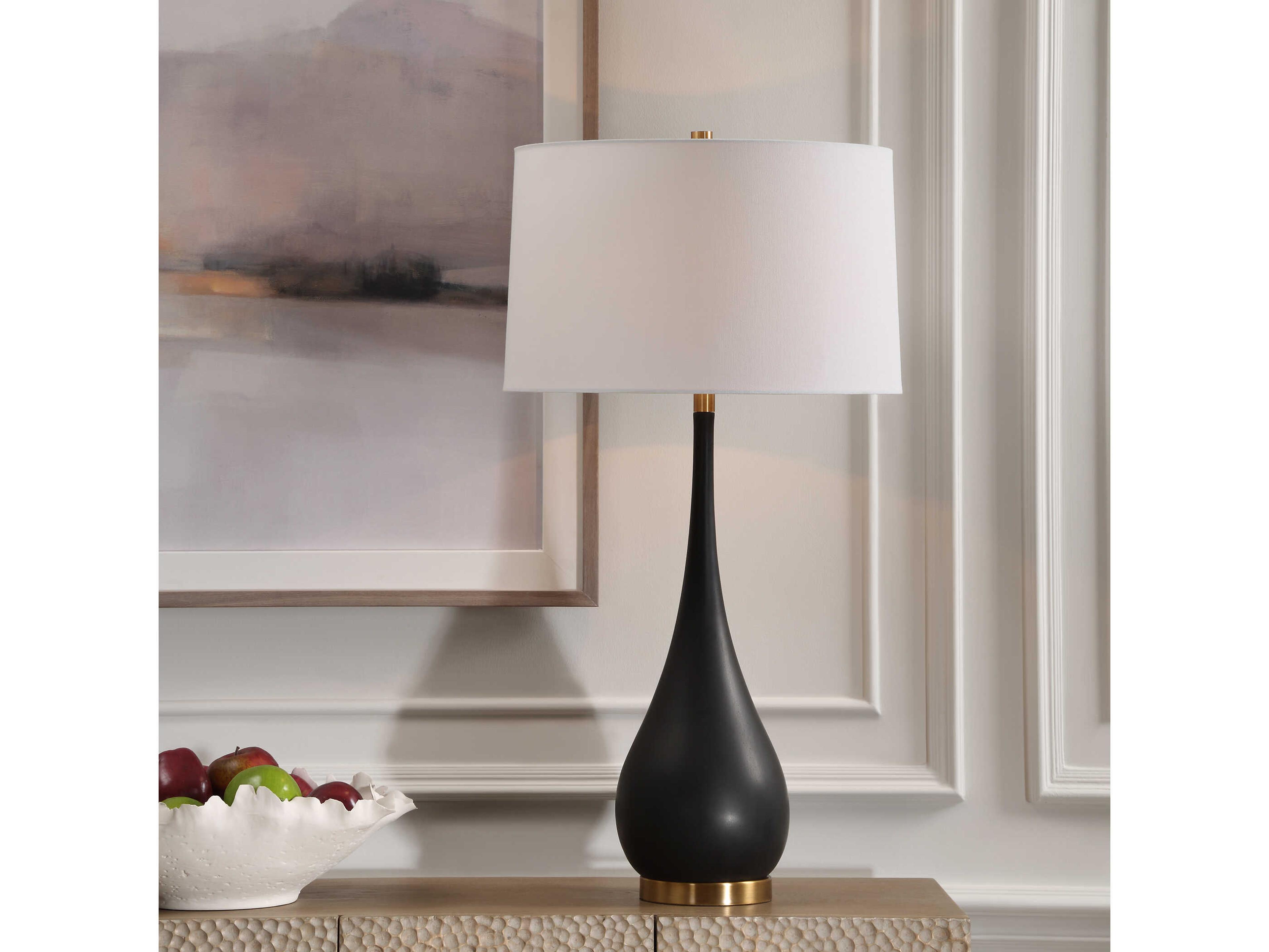 Uttermost Nocturnal Black Round Hardback Buffet Lamp