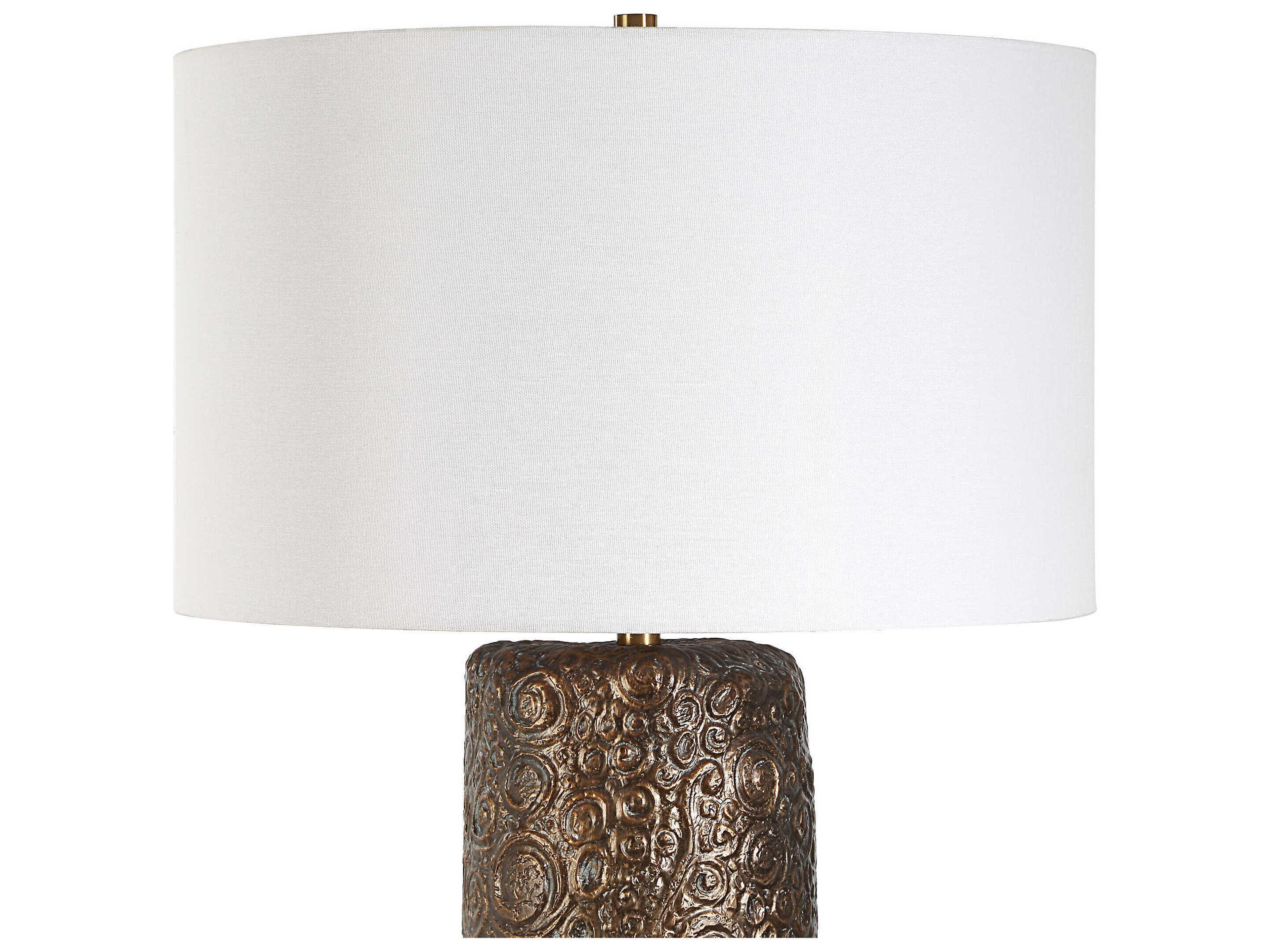 Uttermost Malaga Distressed Aged Bronze Round Drum Hardback Buffet Lamp