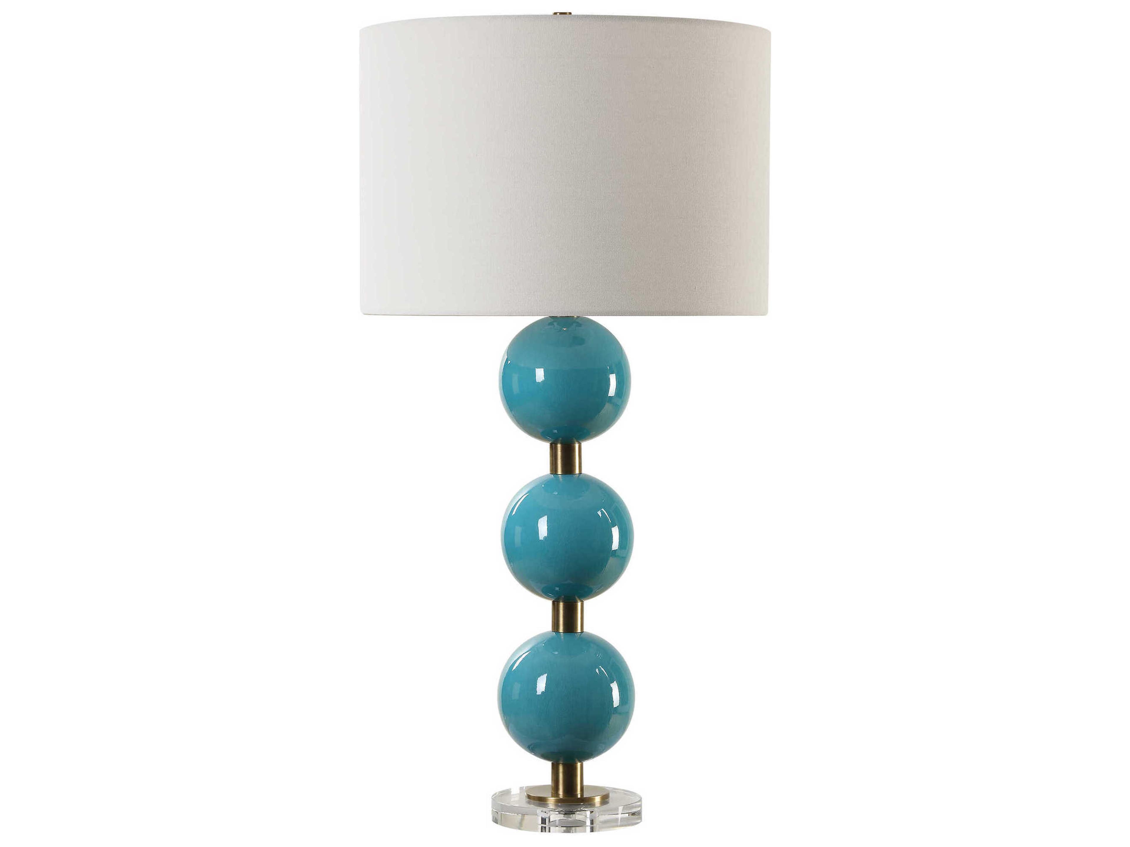 Uttermost Palawan Turquoise Blue Round Drum Hardback Buffet Lamp
