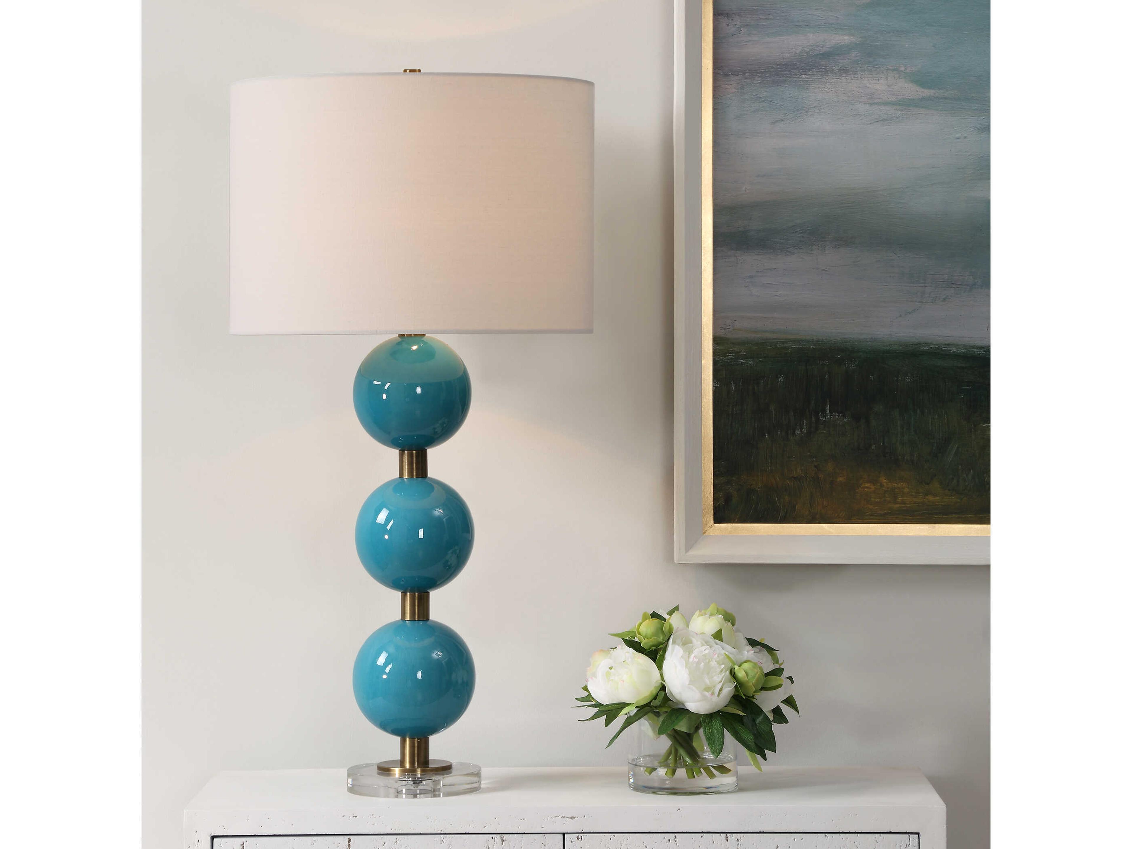 Uttermost Palawan Turquoise Blue Round Drum Hardback Buffet Lamp