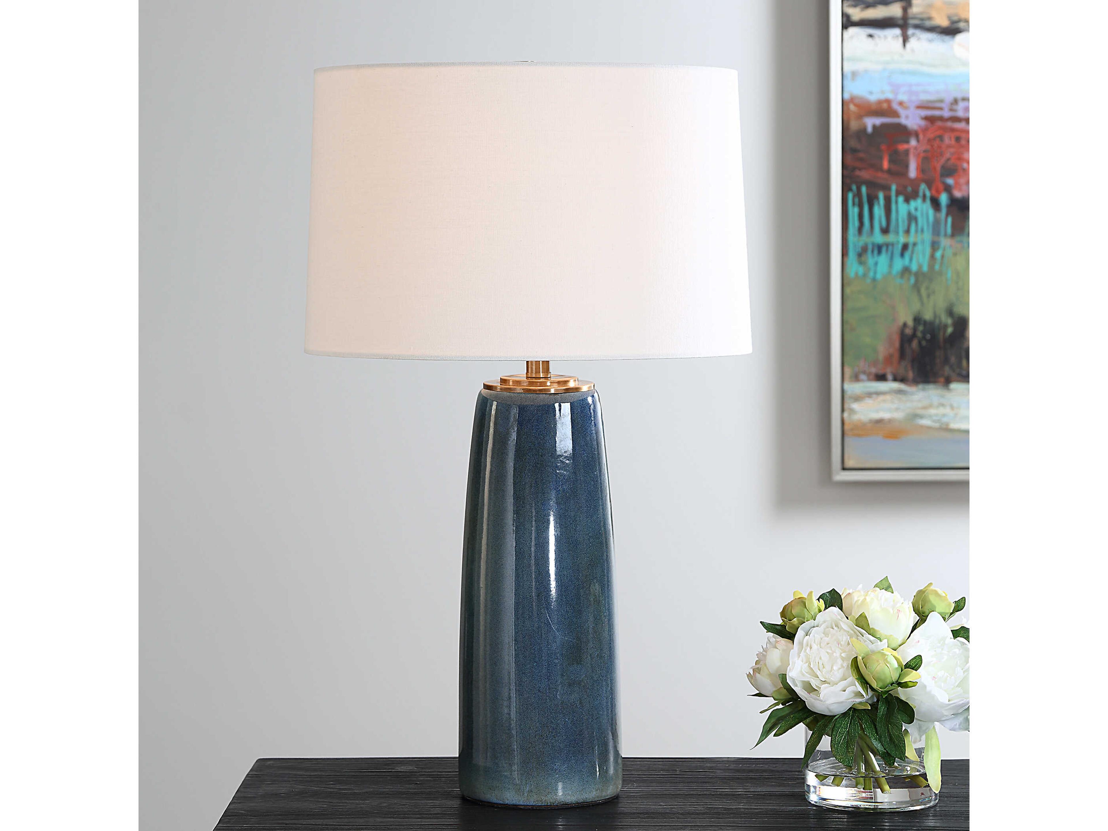 Uttermost Submerged Deep Blue Round Hardback Buffet Lamp