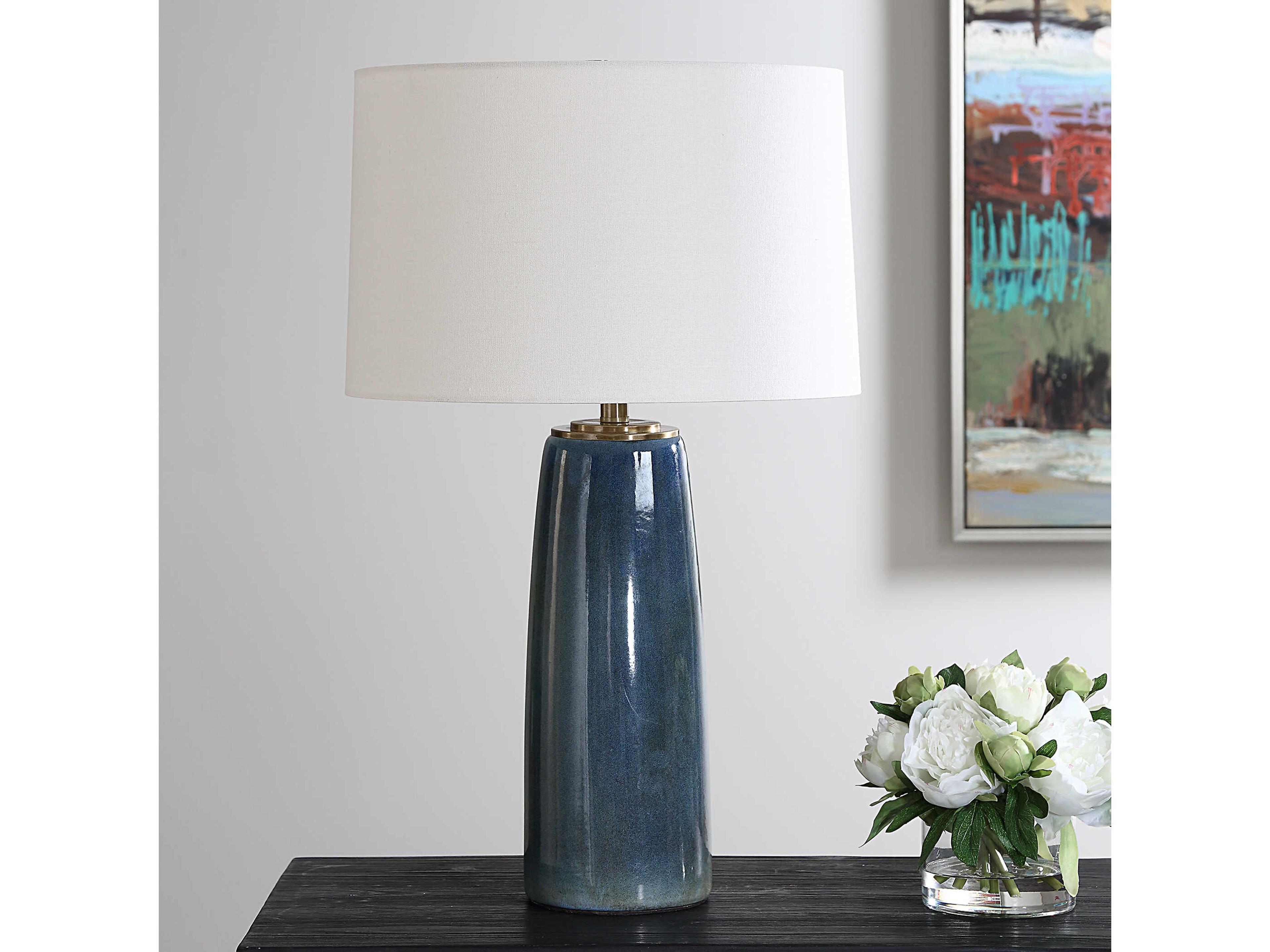 Uttermost Submerged Deep Blue Round Hardback Buffet Lamp