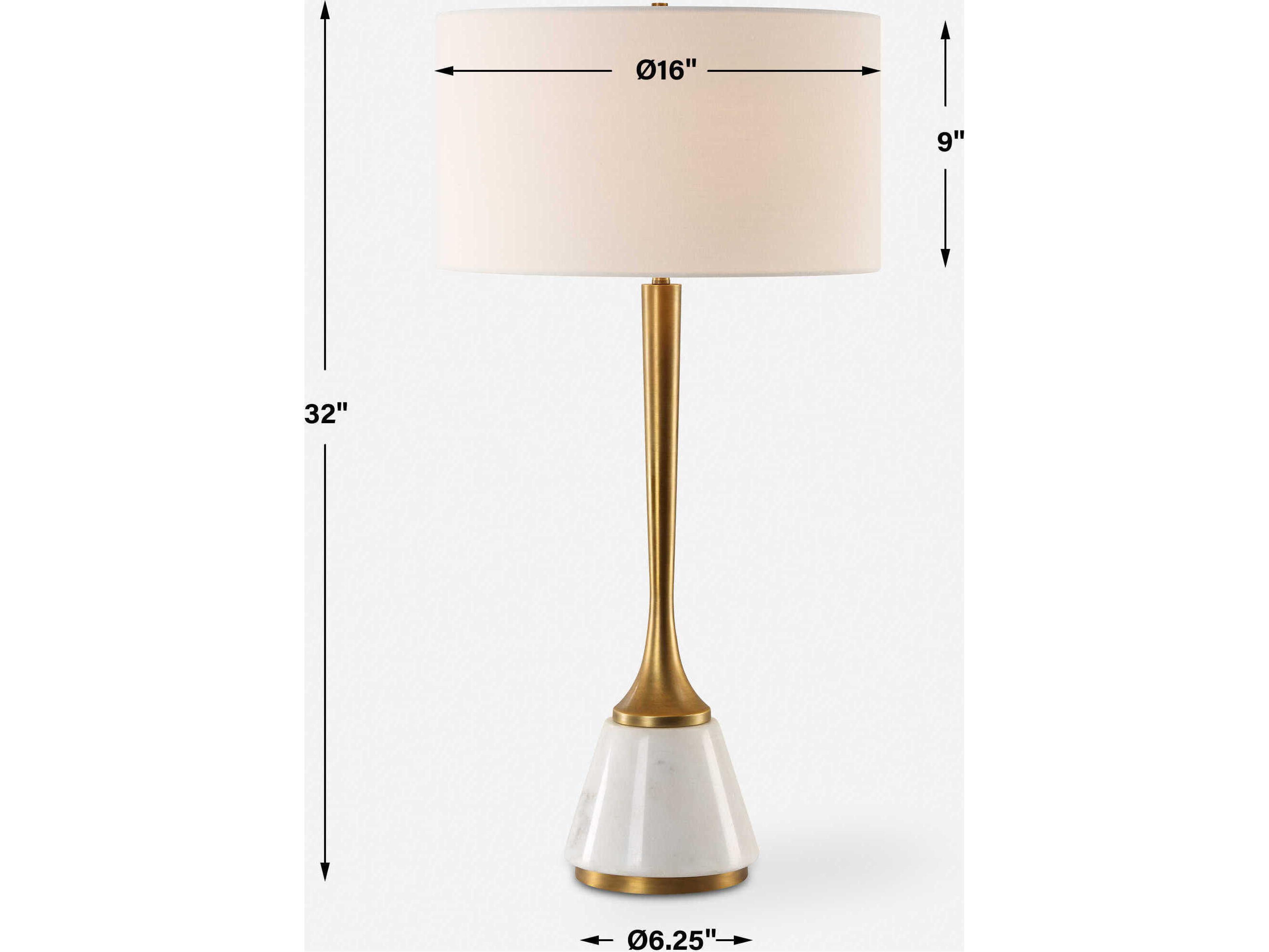 Uttermost Avola White Antique Brass Round Drum Hardback Buffet Lamp