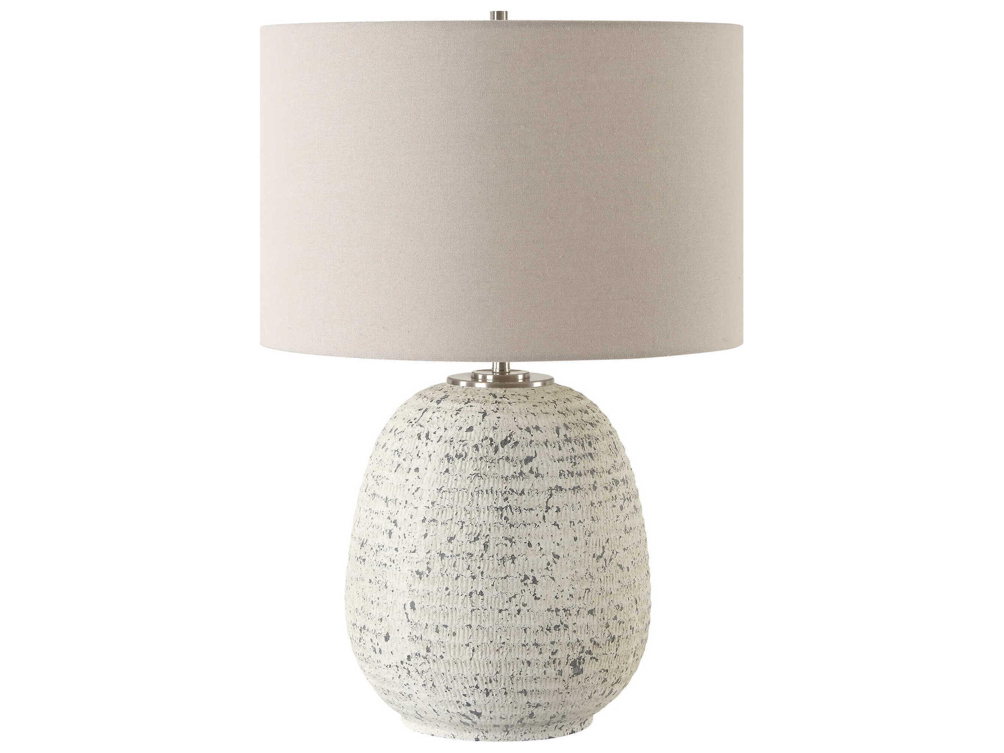 Uttermost Danala Distressed Stone Ivory Round Drum Hardback White Buffet Lamp