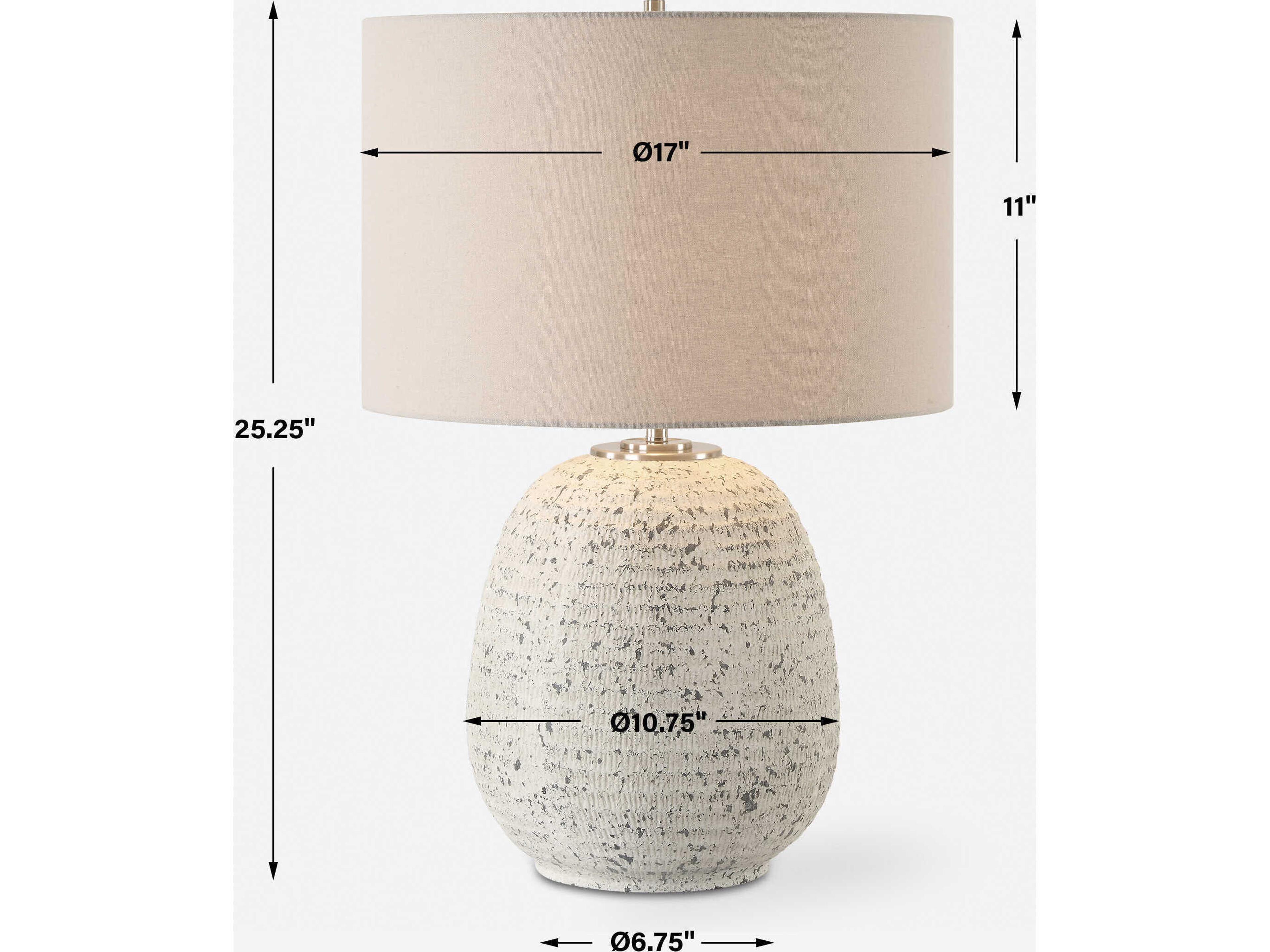 Uttermost Danala Distressed Stone Ivory Round Drum Hardback White Buffet Lamp
