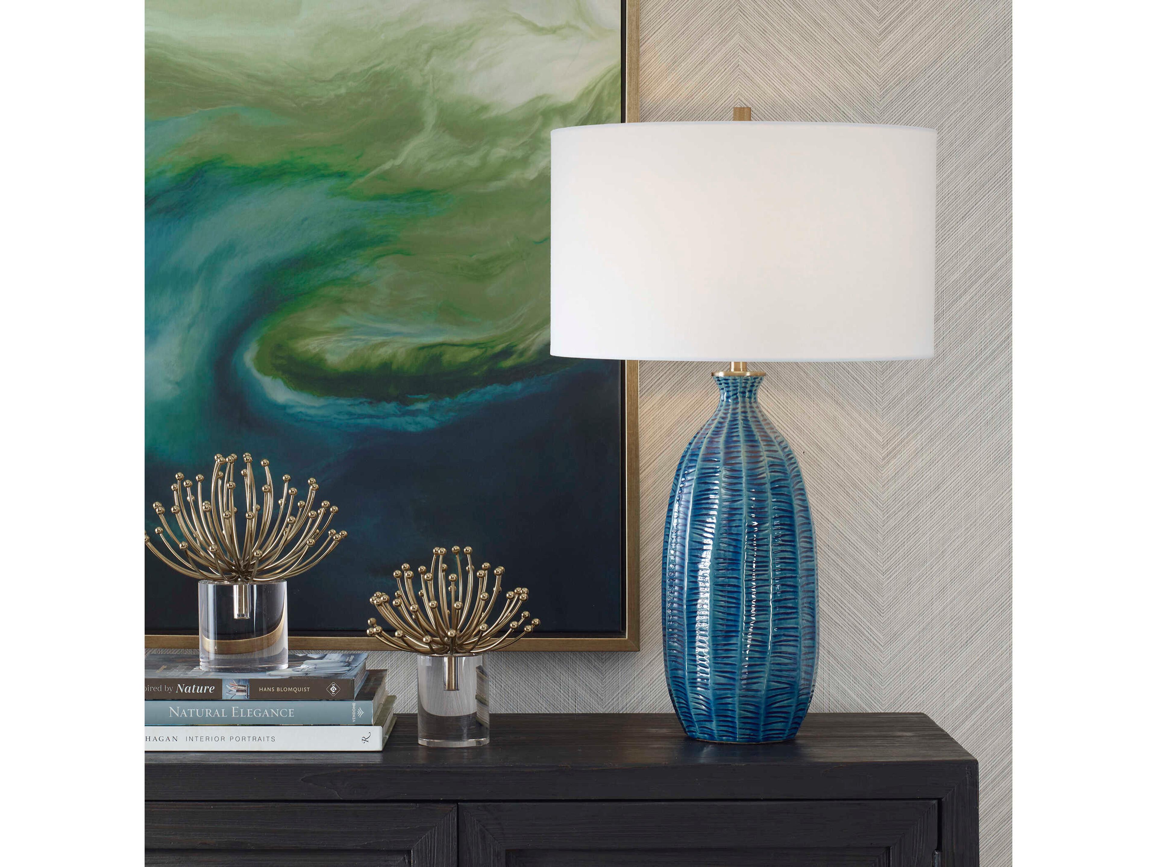 Uttermost Bixby Rich Blue Drum with Liner Buffet Lamp