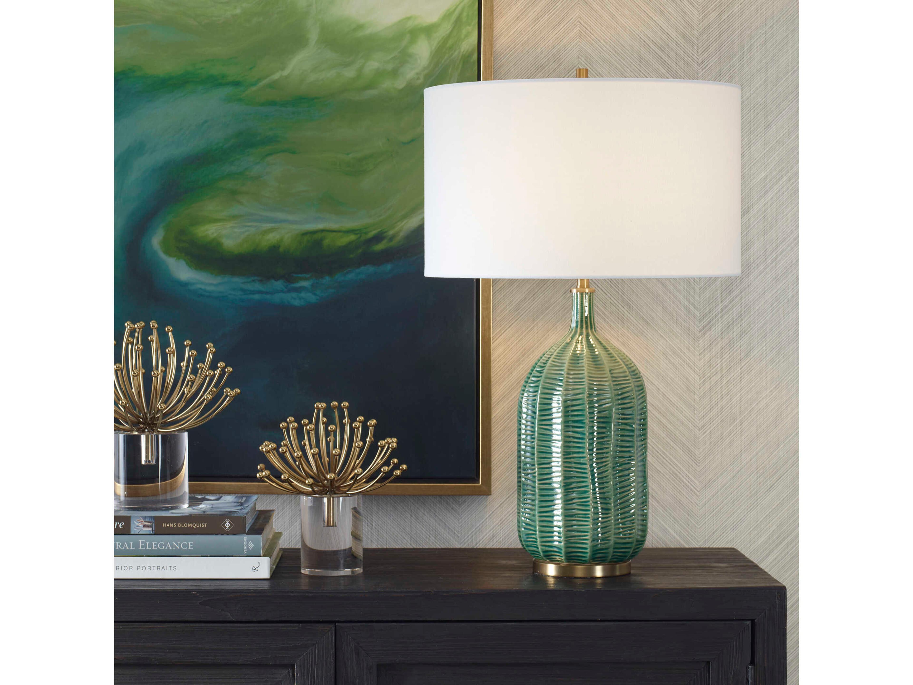 Uttermost Bixby Hunter Green Drum with Liner Buffet Lamp