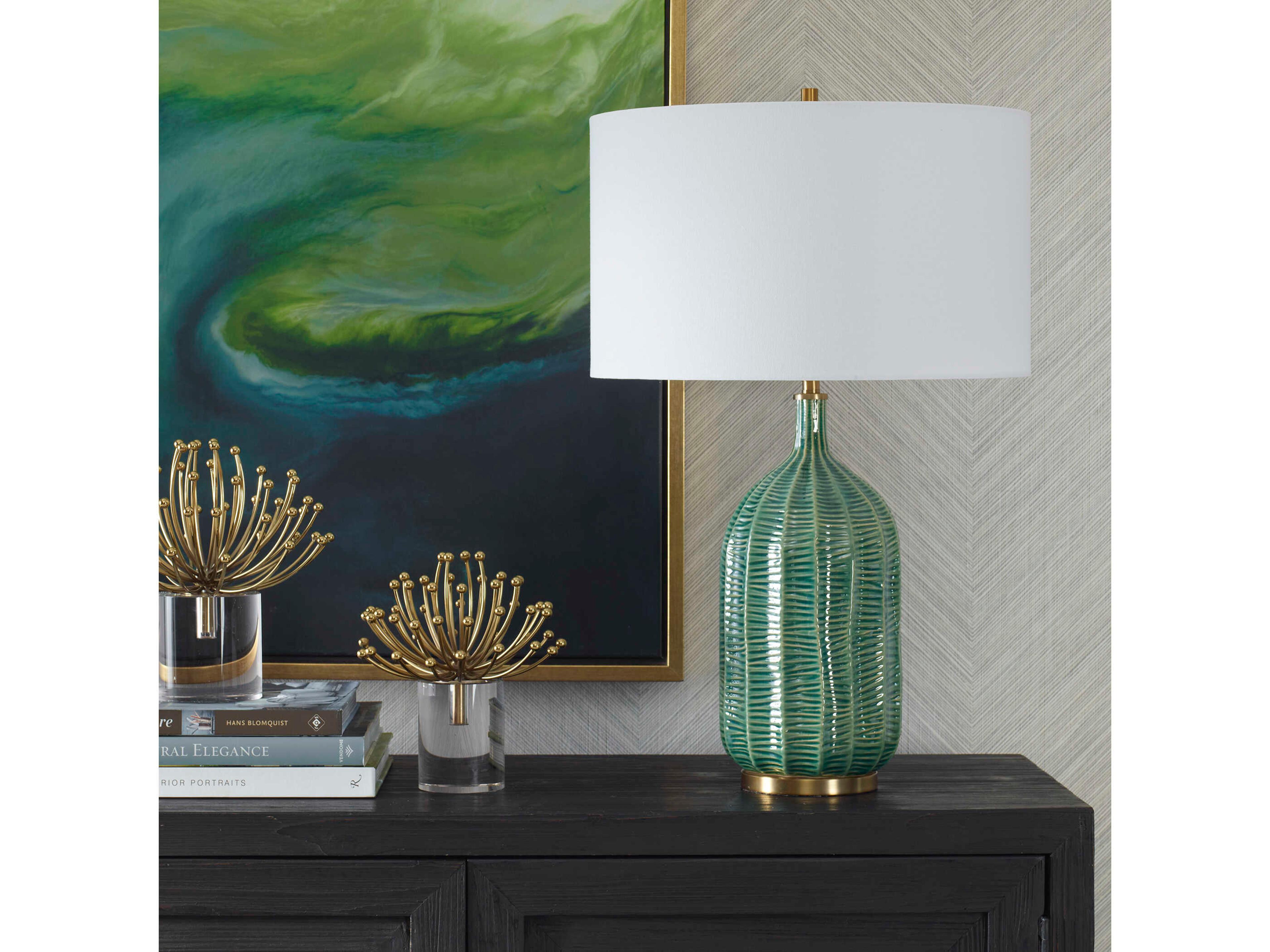 Uttermost Bixby Hunter Green Drum with Liner Buffet Lamp