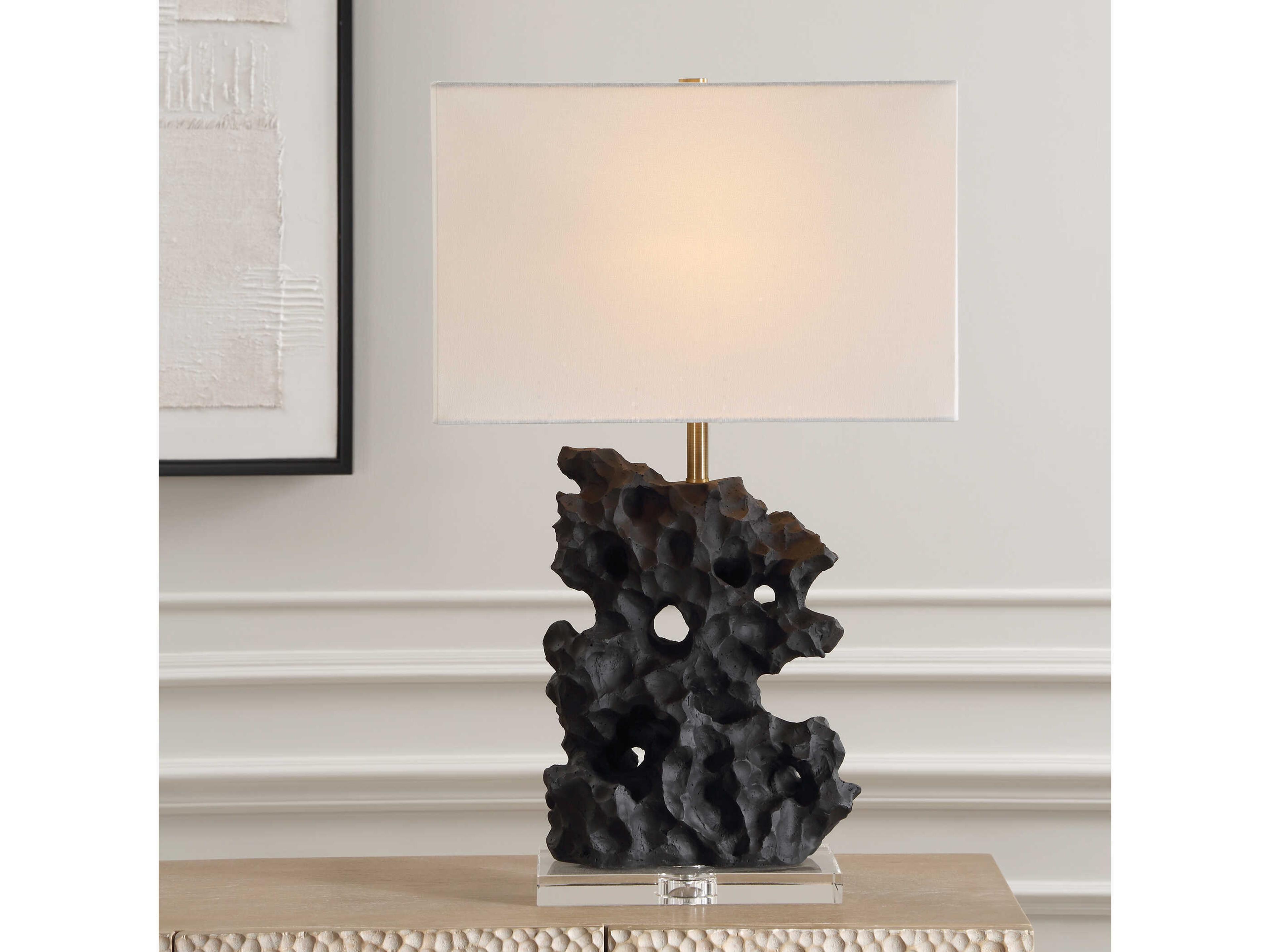 Uttermost Basalt Black Rectangle Drum Buffet Lamp