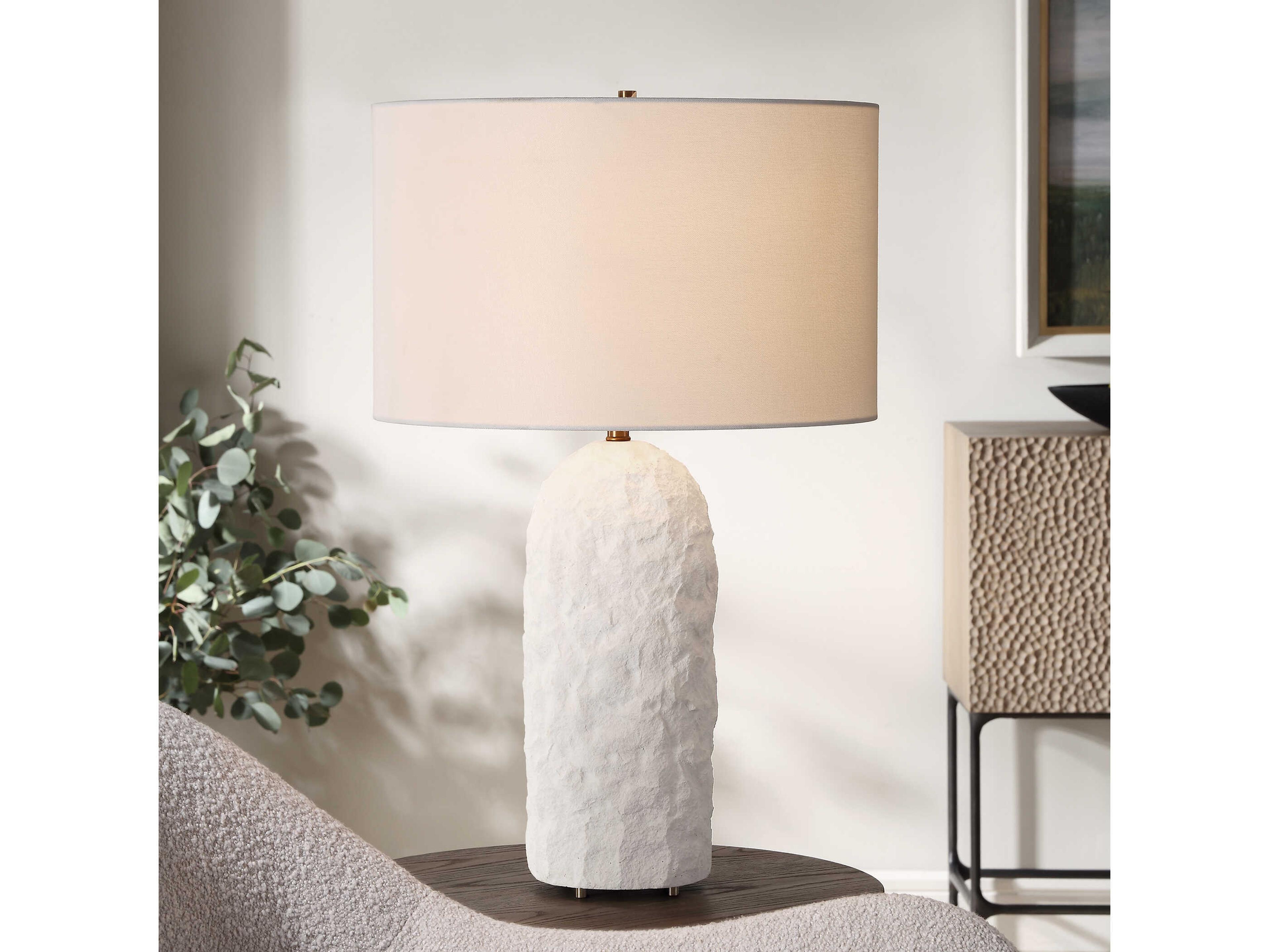 Uttermost Vieste White Sandstone Round Drum Hardback Buffet Lamp