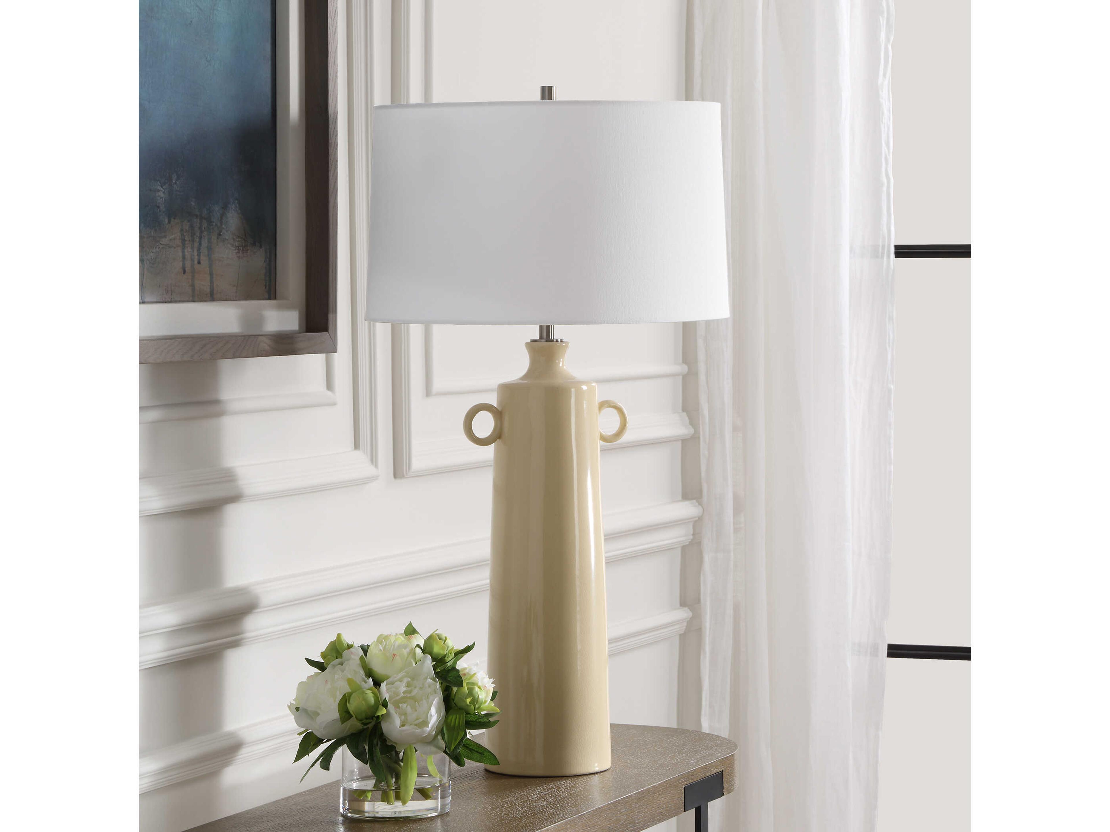 Uttermost Florero Pale Yellow Taper Drum Hardback Buffet Lamp