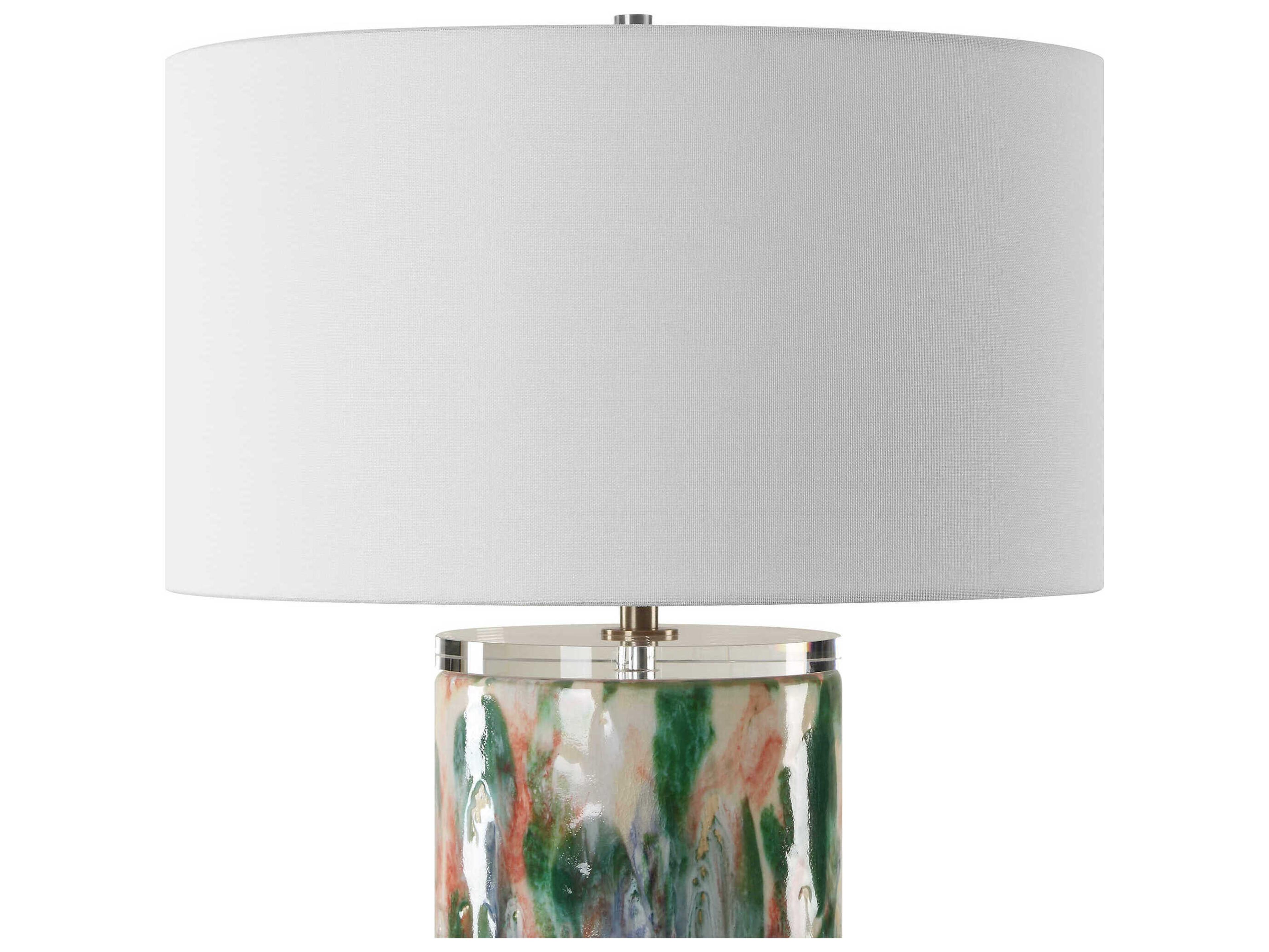 Uttermost Verdant Green Blue Salmon Round Drum Hardback Buffet Lamp