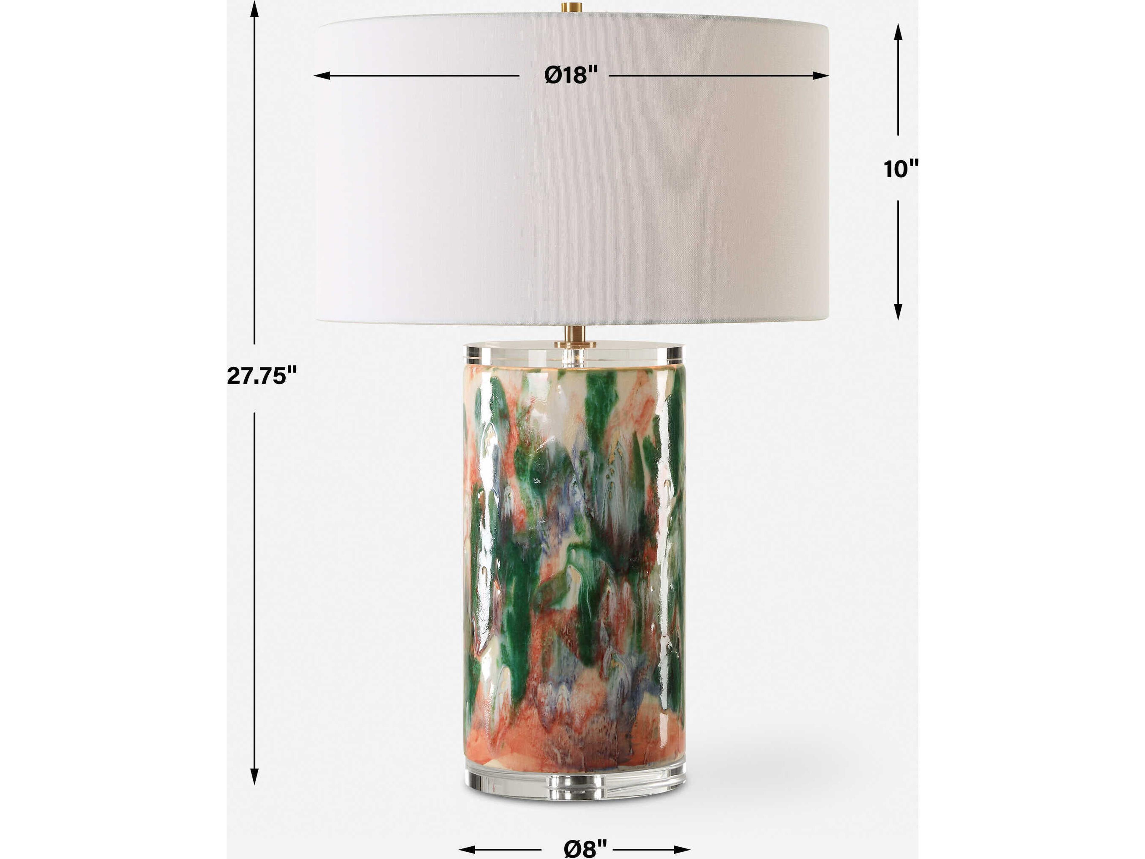 Uttermost Verdant Green Blue Salmon Round Drum Hardback Buffet Lamp