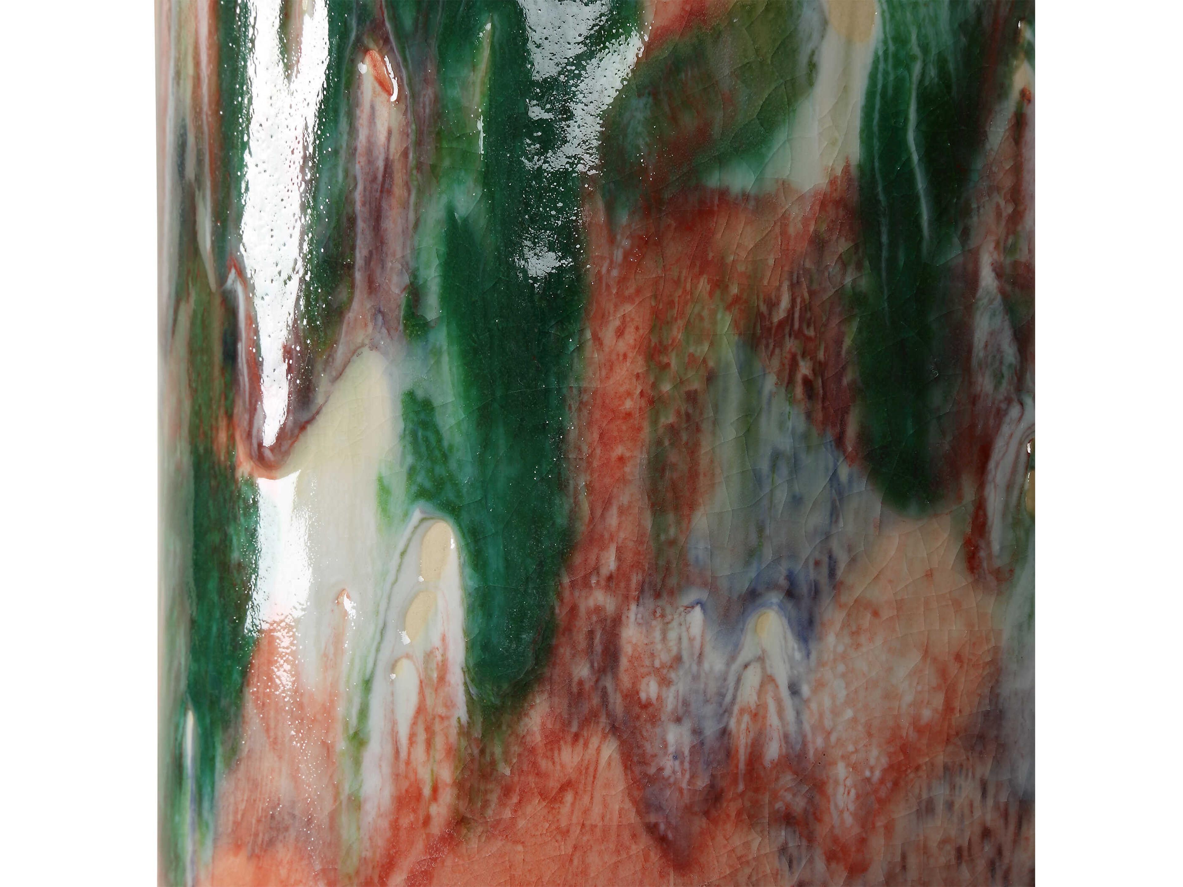 Uttermost Verdant Green Blue Salmon Round Drum Hardback Buffet Lamp