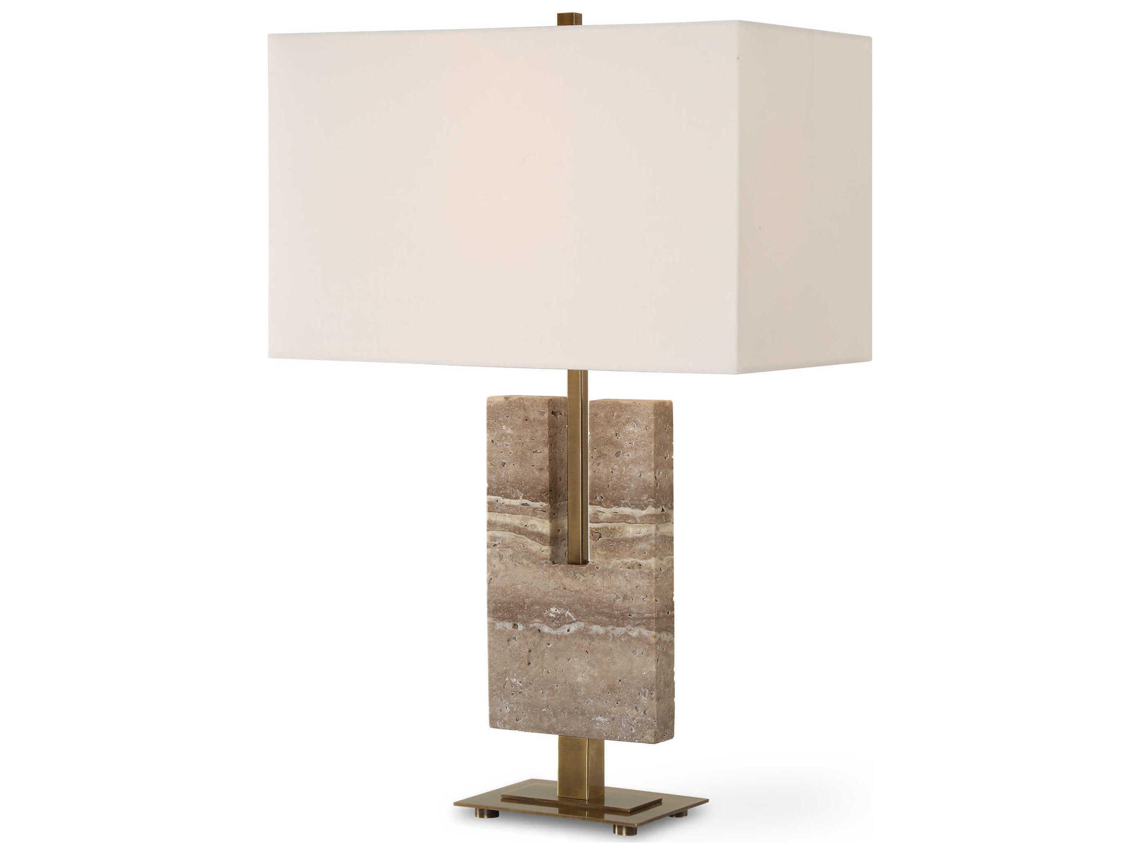 Uttermost Turning Point Honed Travertine Rectangle Fabric Brown Buffet Lamp
