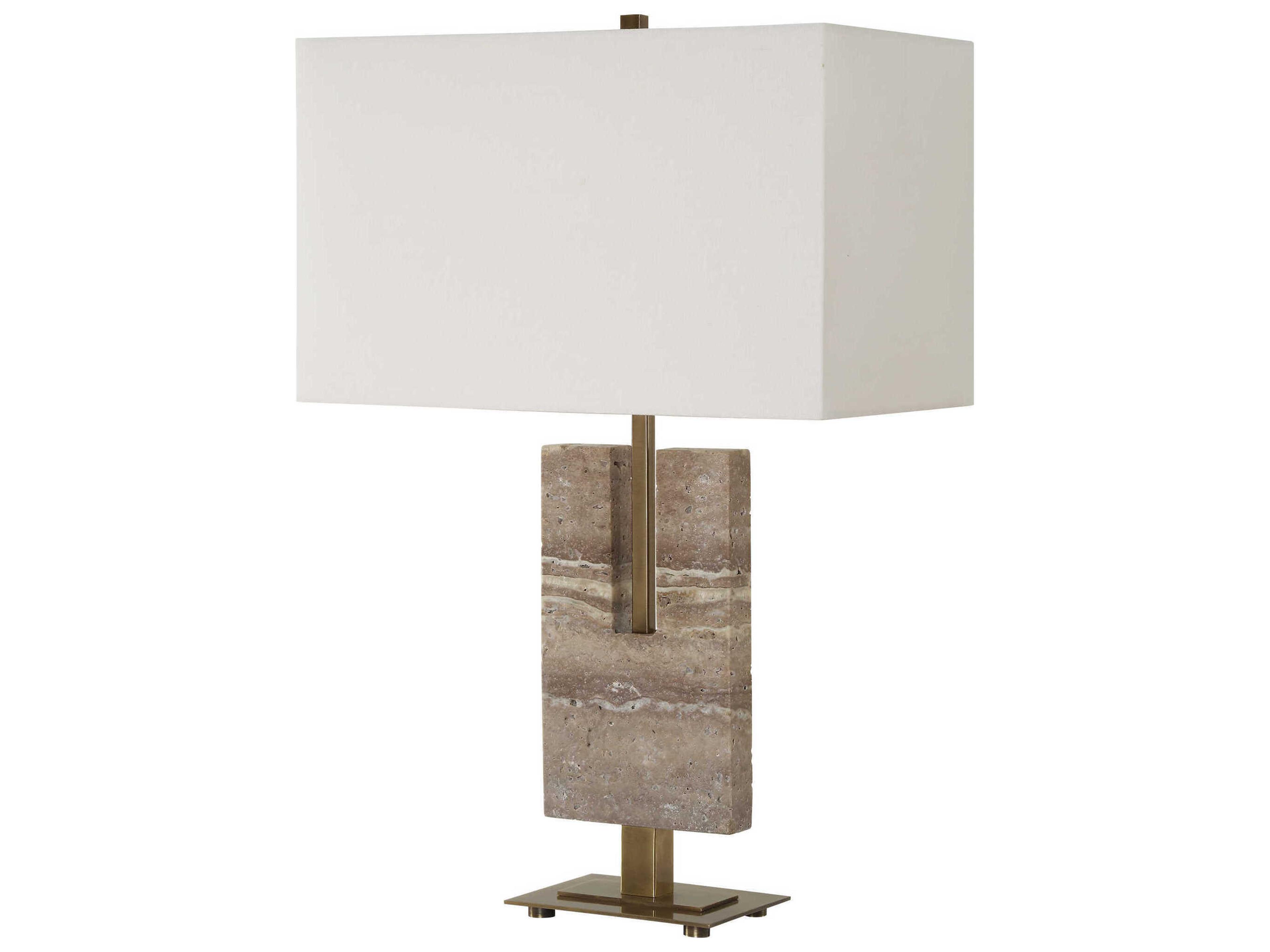Uttermost Turning Point Honed Travertine Rectangle Fabric Brown Buffet Lamp