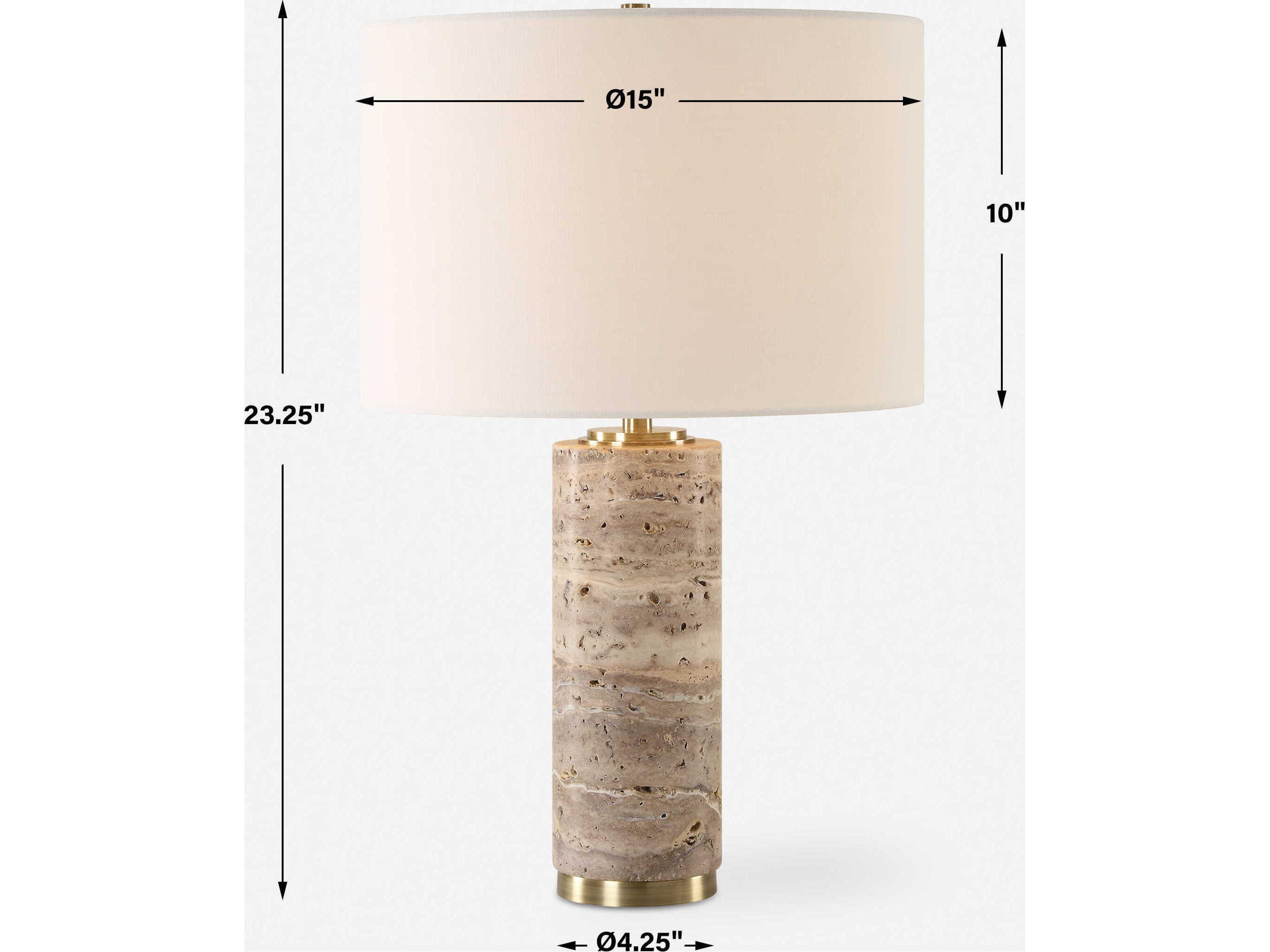 Uttermost Cortado Honed Travertine Round Hardback Drum Gray Table Lamp