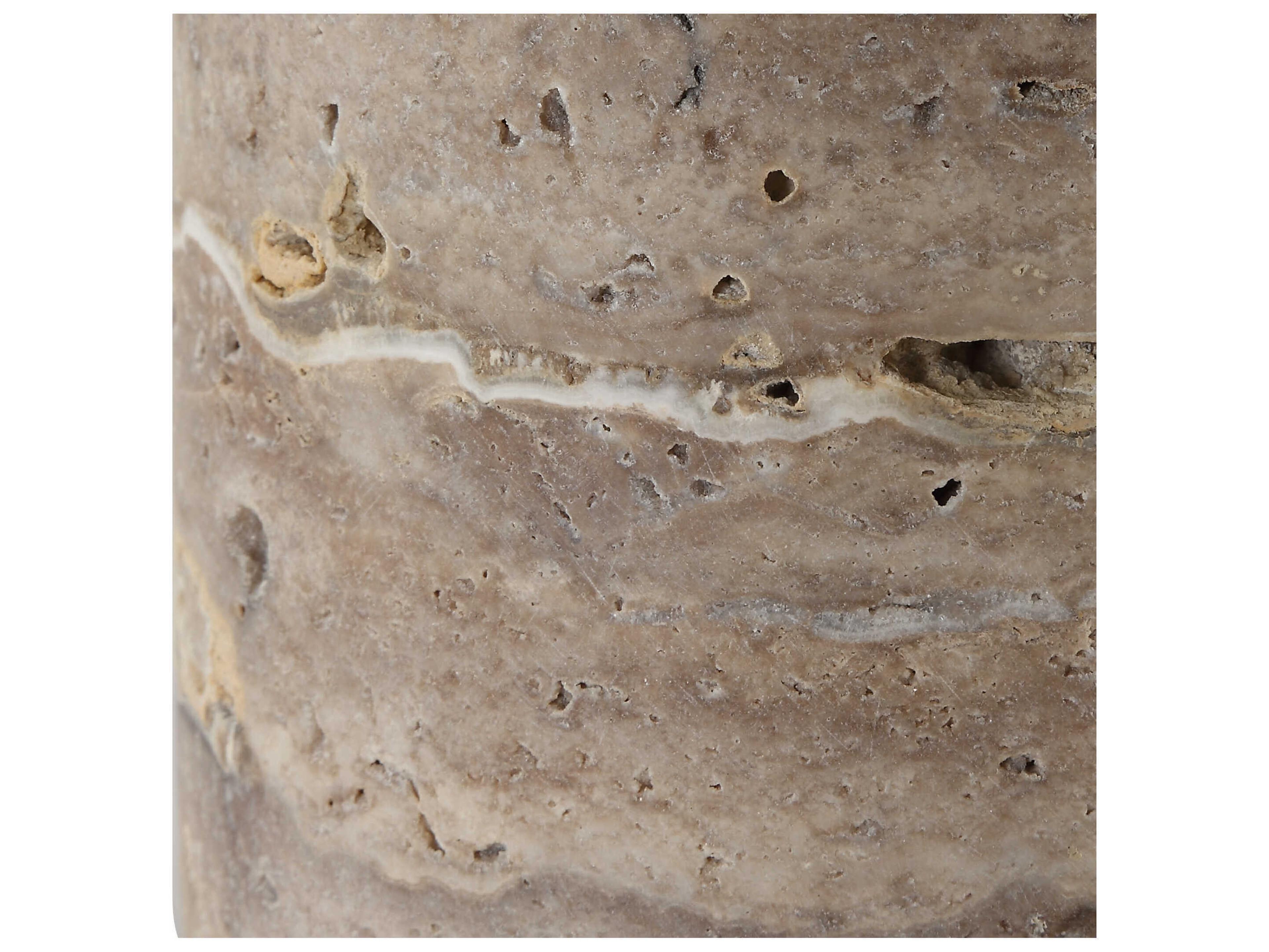 Uttermost Cortado Honed Travertine Round Hardback Drum Gray Table Lamp