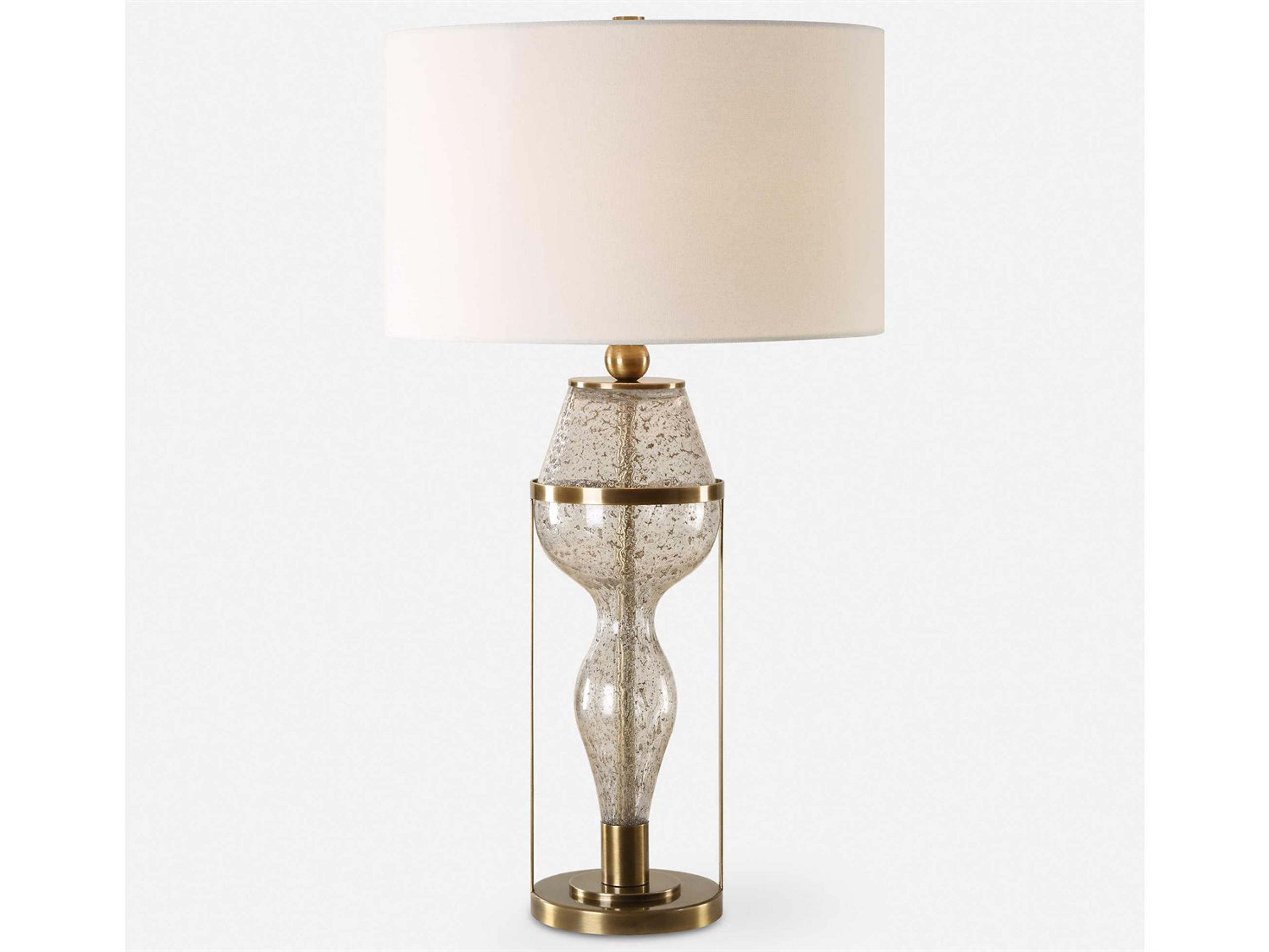 Uttermost Out Of Time Seeded Gray Round Hardback Drum Buffet Lamp