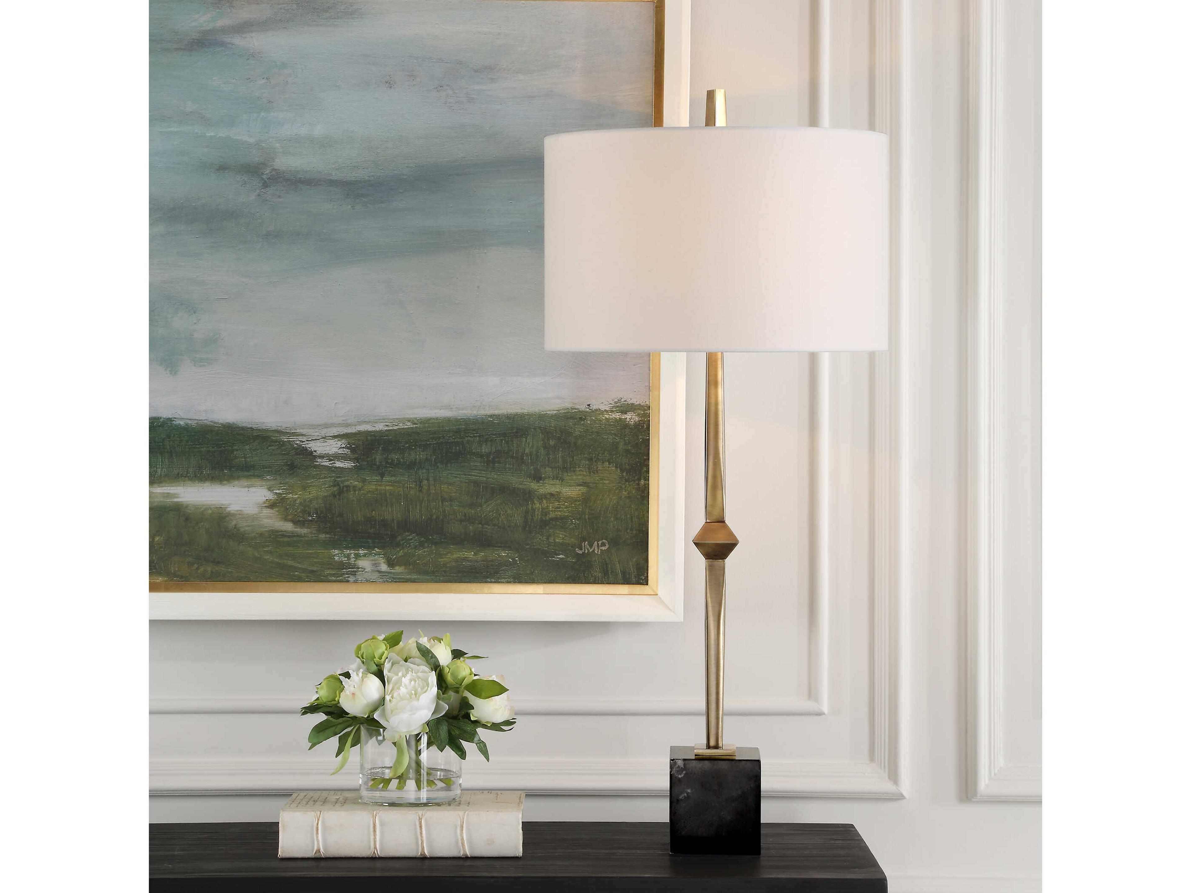 Uttermost Suranne Antique Brass Round Drum Hardback Buffet Lamp