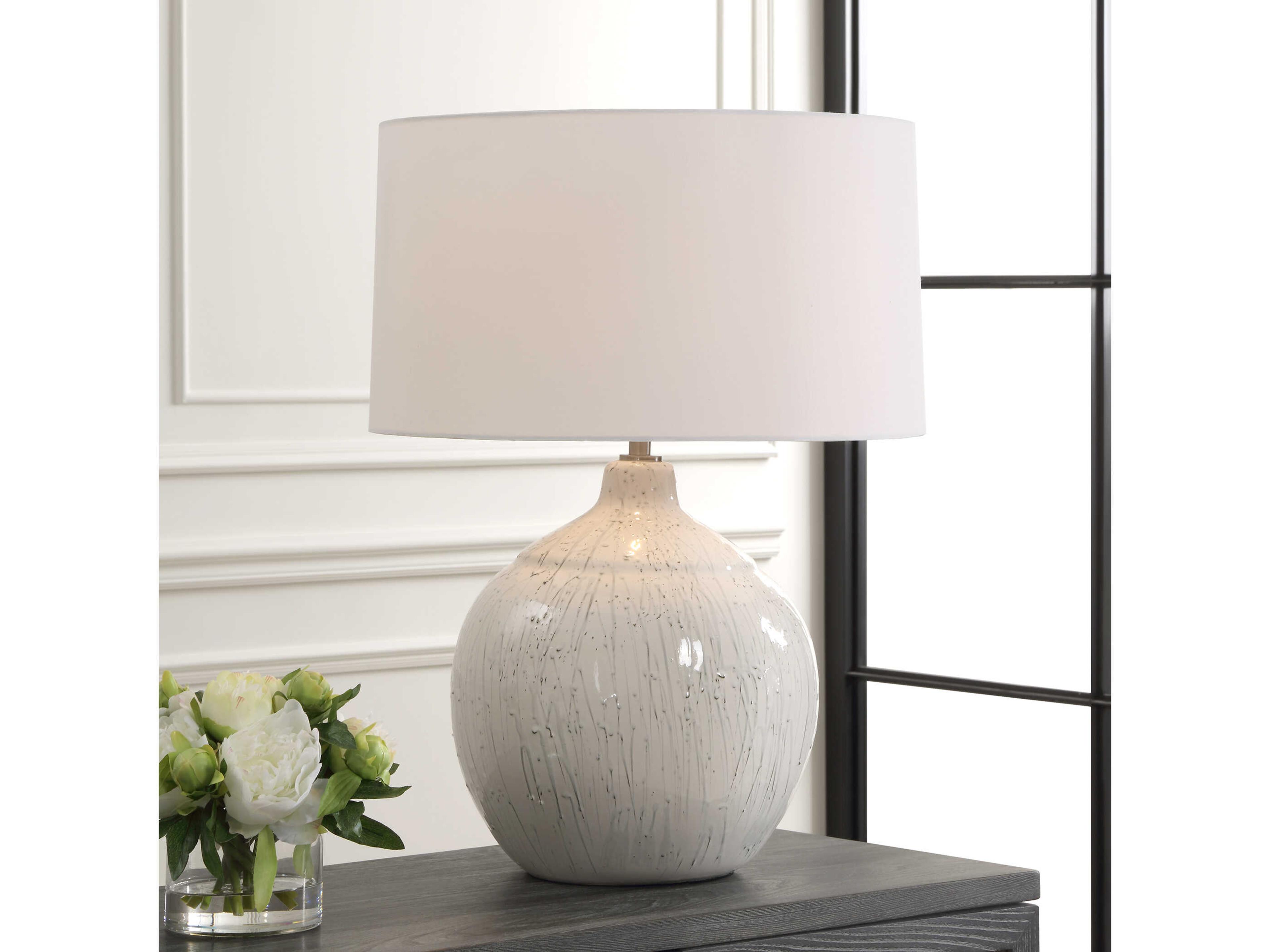 Uttermost Dribble White Round Hardback Buffet Lamp