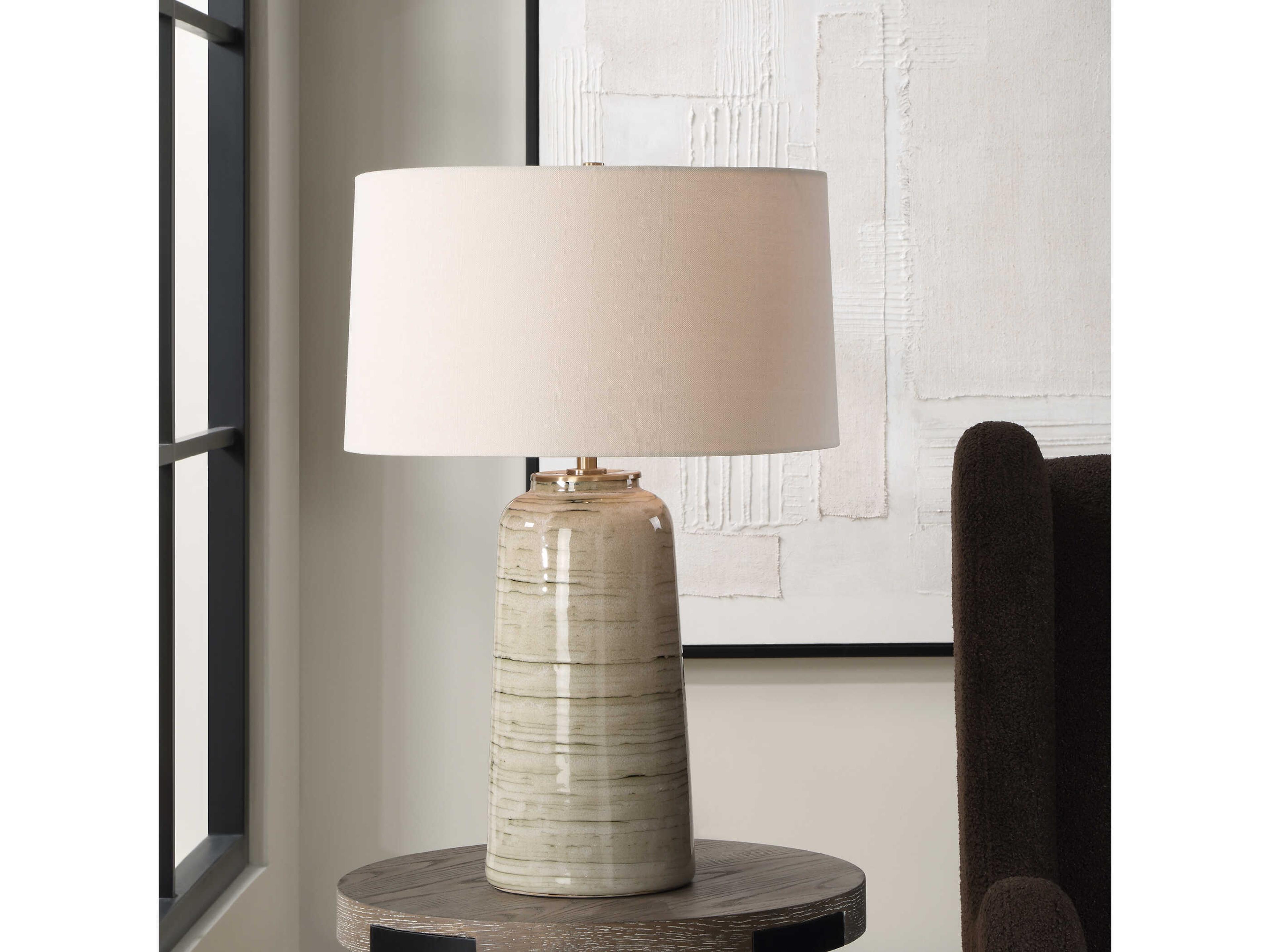 Uttermost Strata Greenish Tan Round Hardback Buffet Lamp