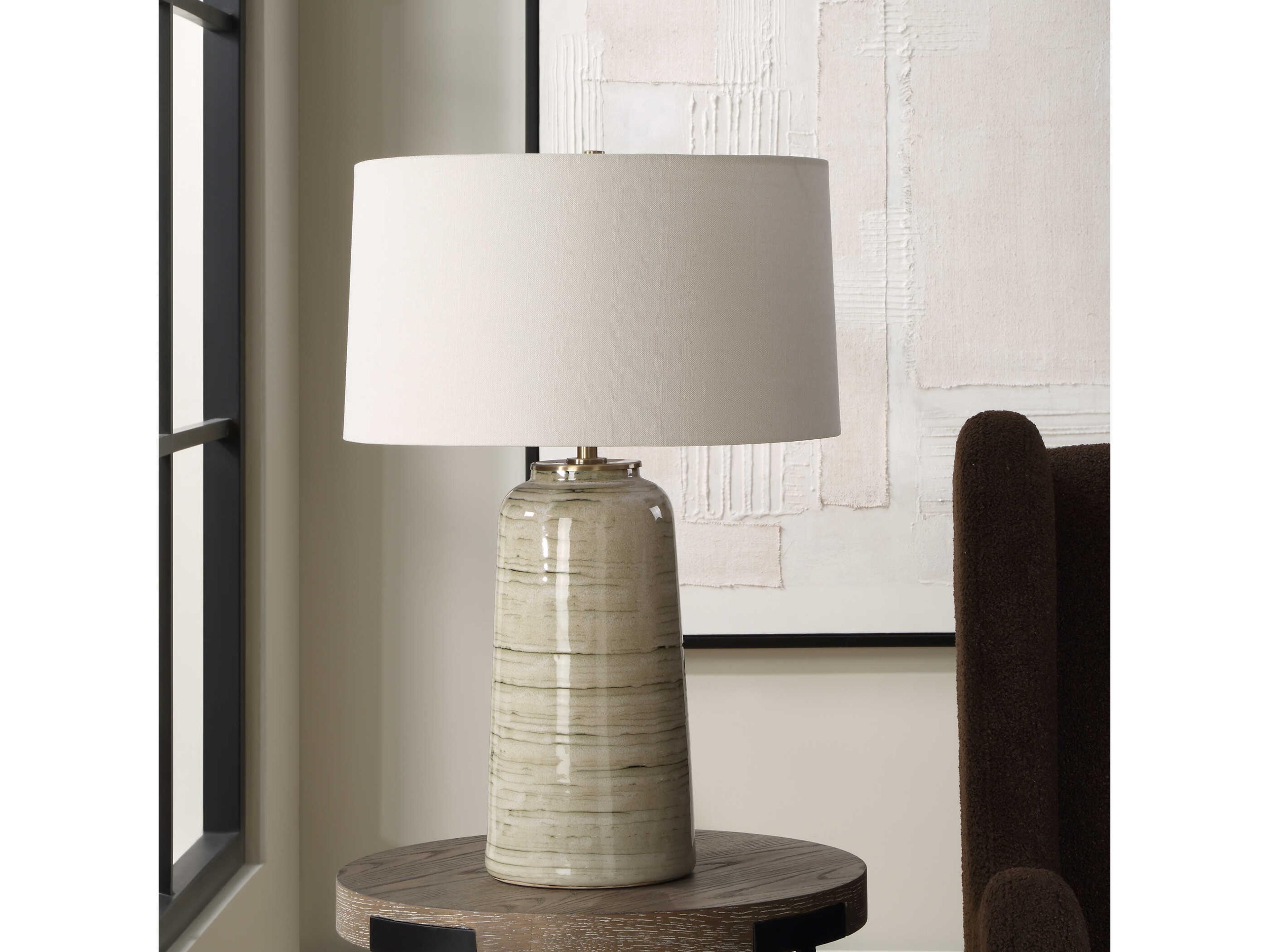 Uttermost Strata Greenish Tan Round Hardback Buffet Lamp