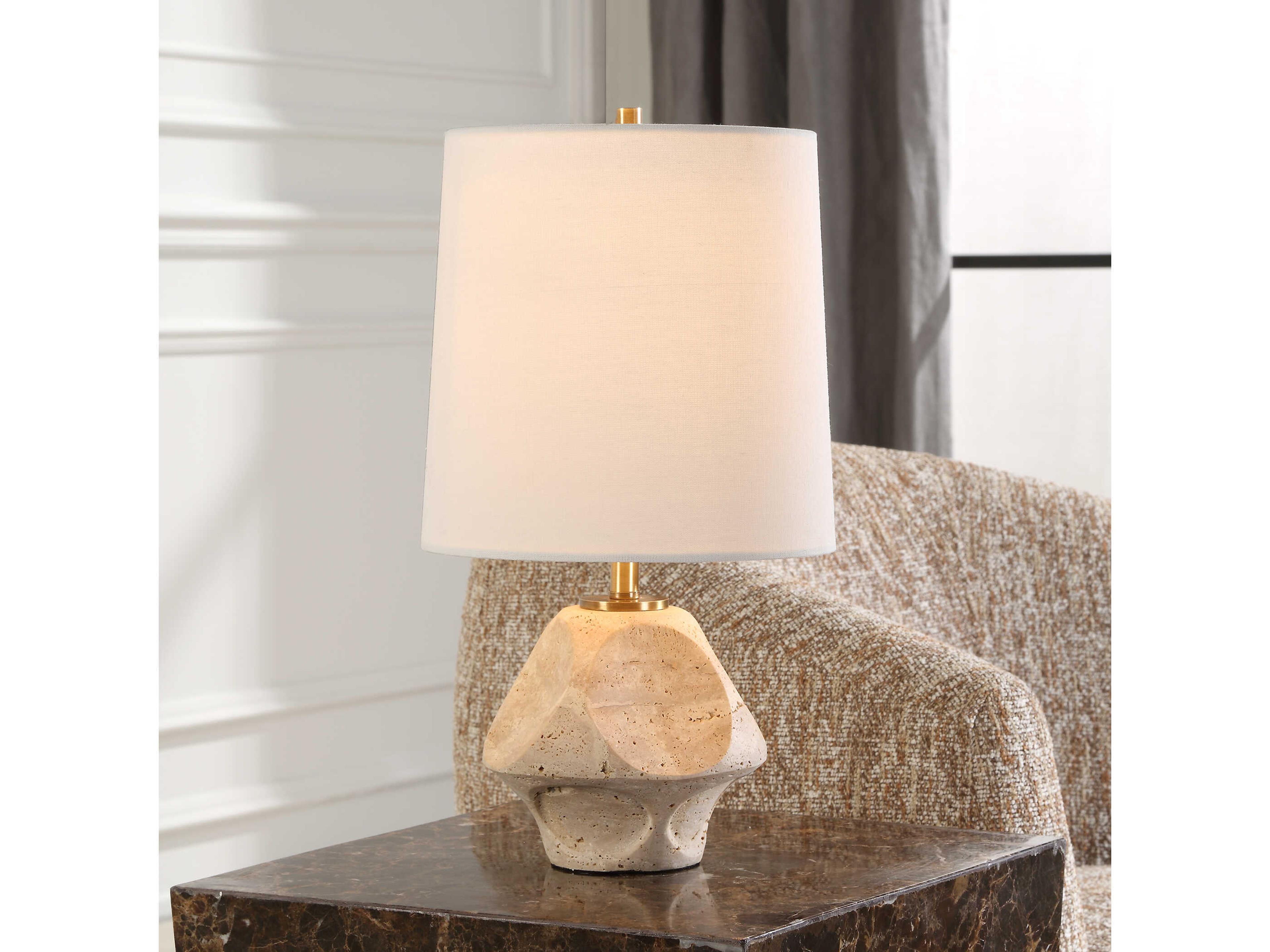 Uttermost Indent Travertine Round Hardback Brown Table Lamp