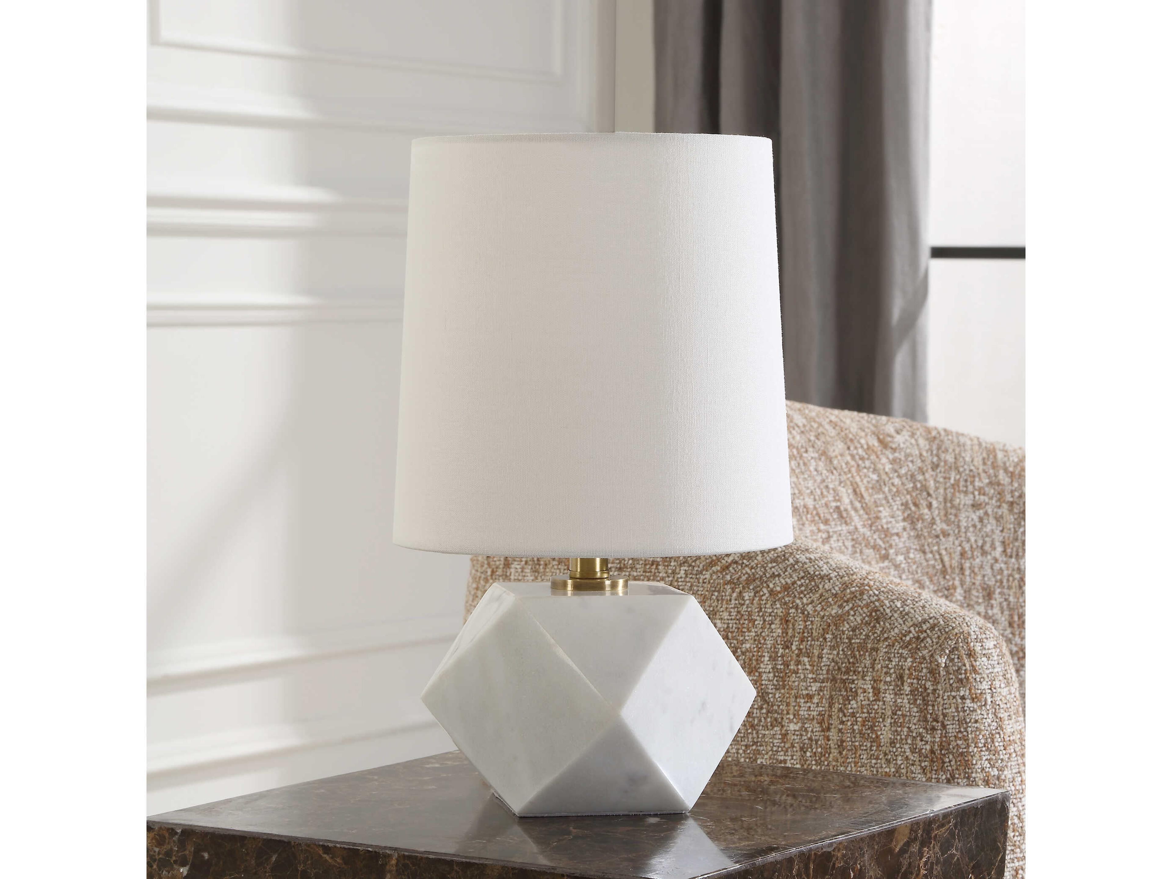 Uttermost A Cut Above White Round Hardback Table Lamp