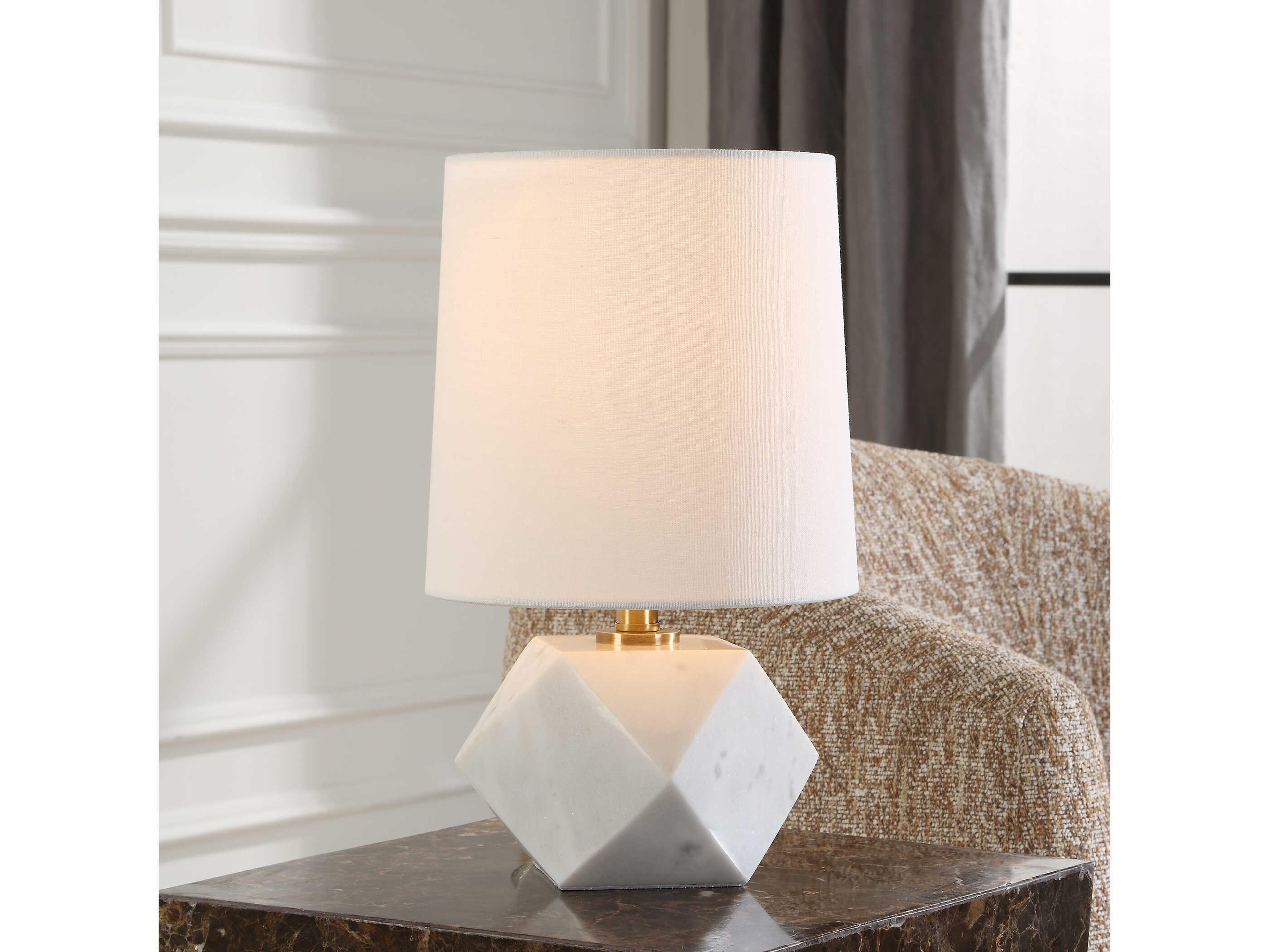 Uttermost A Cut Above White Round Hardback Table Lamp