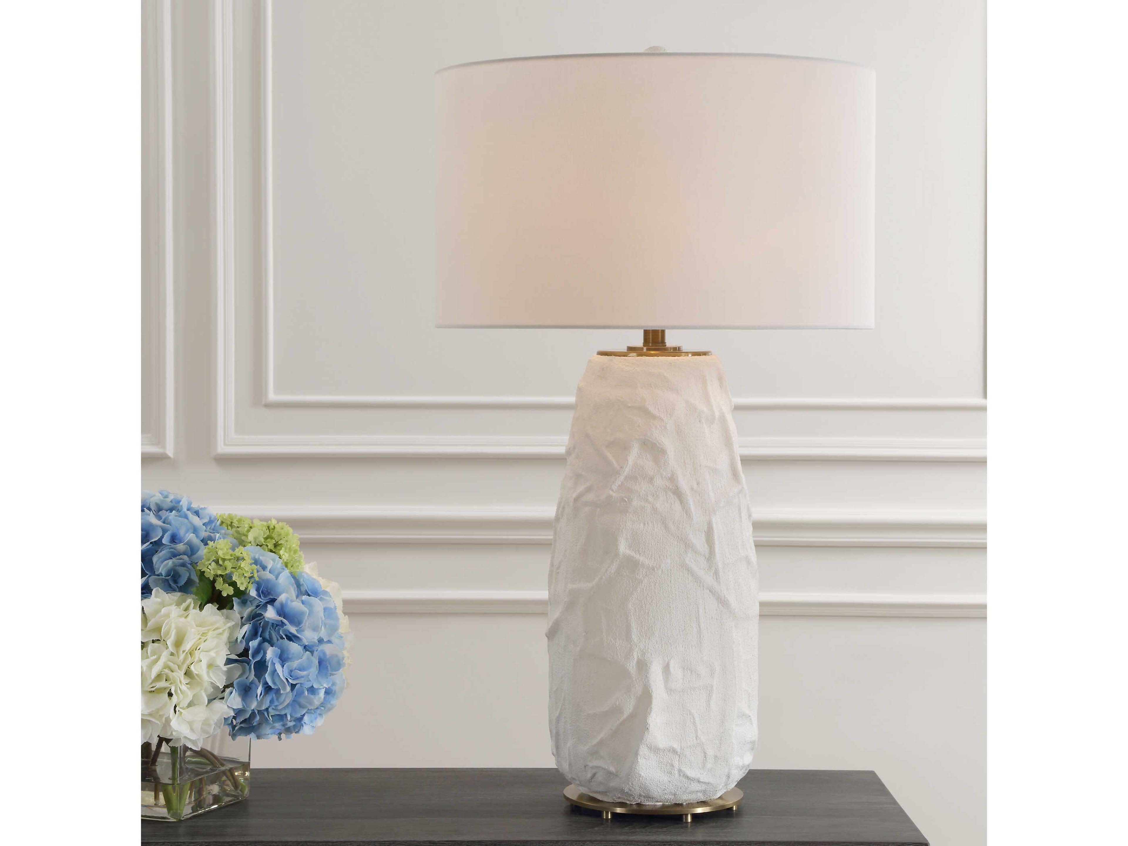 Uttermost Vida Chalk White Round Drum Hardback Buffet Lamp
