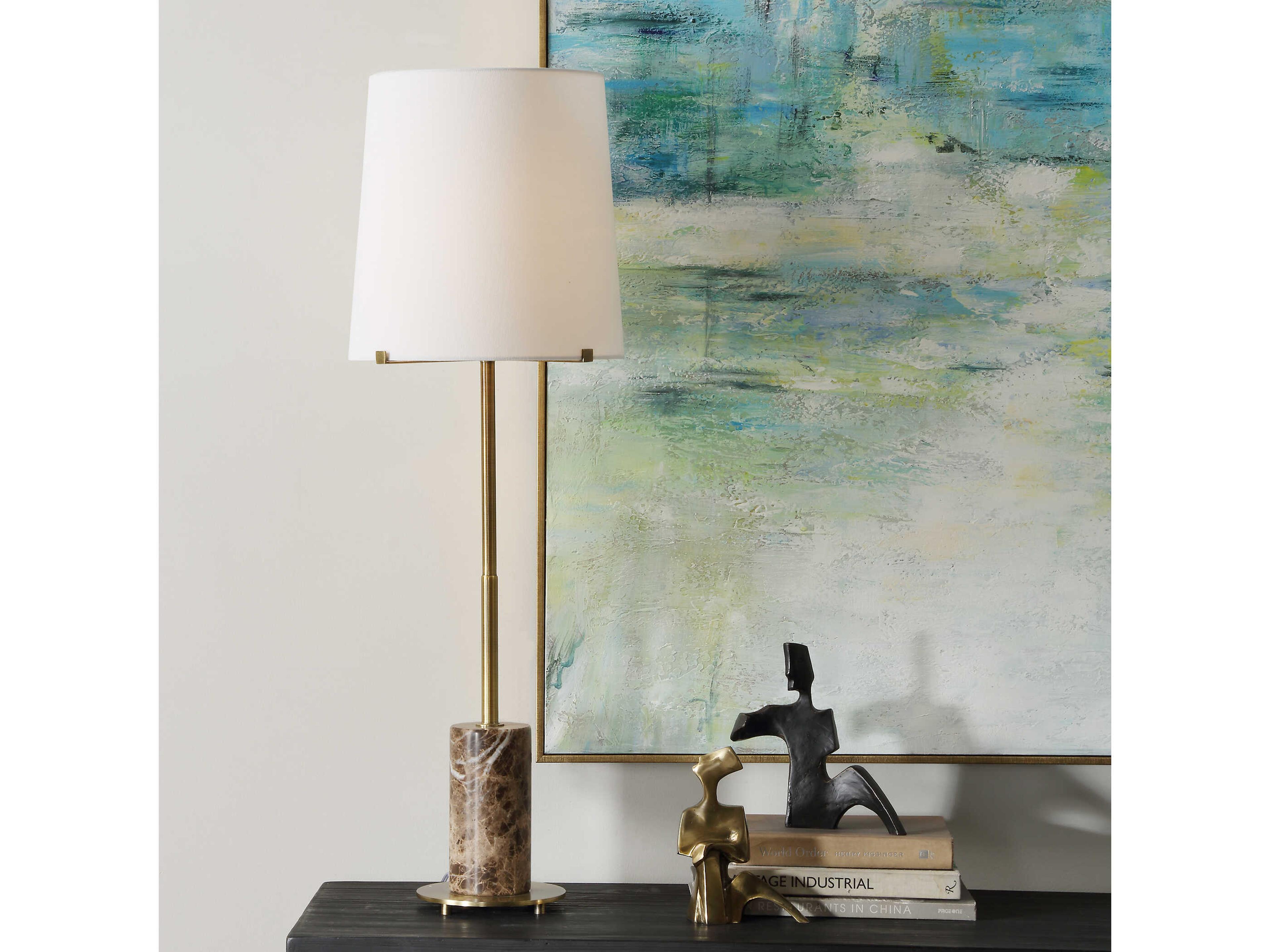 Uttermost Sepia Brown Round Hardback Rolled Edge Buffet Lamp