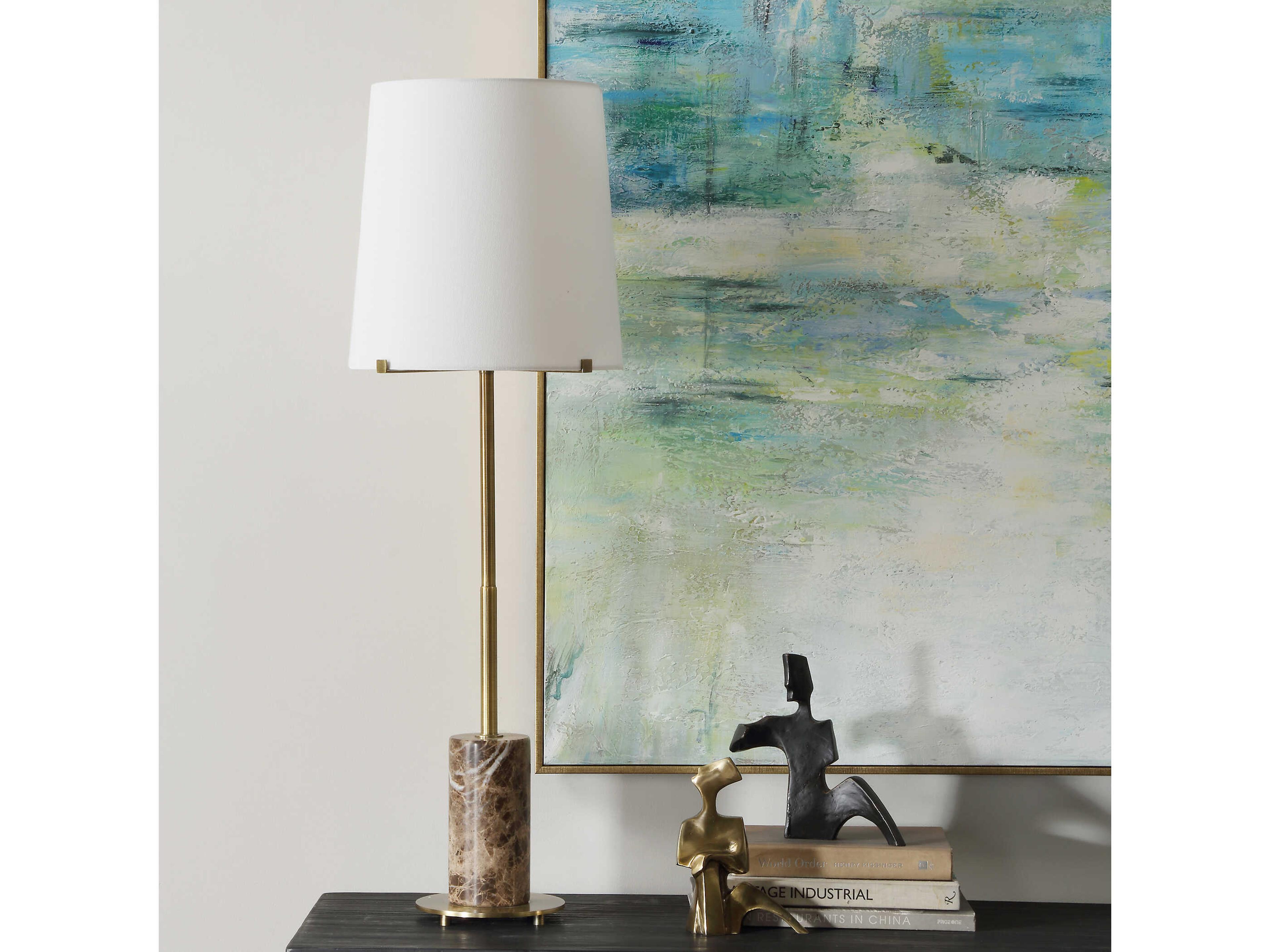 Uttermost Sepia Brown Round Hardback Rolled Edge Buffet Lamp