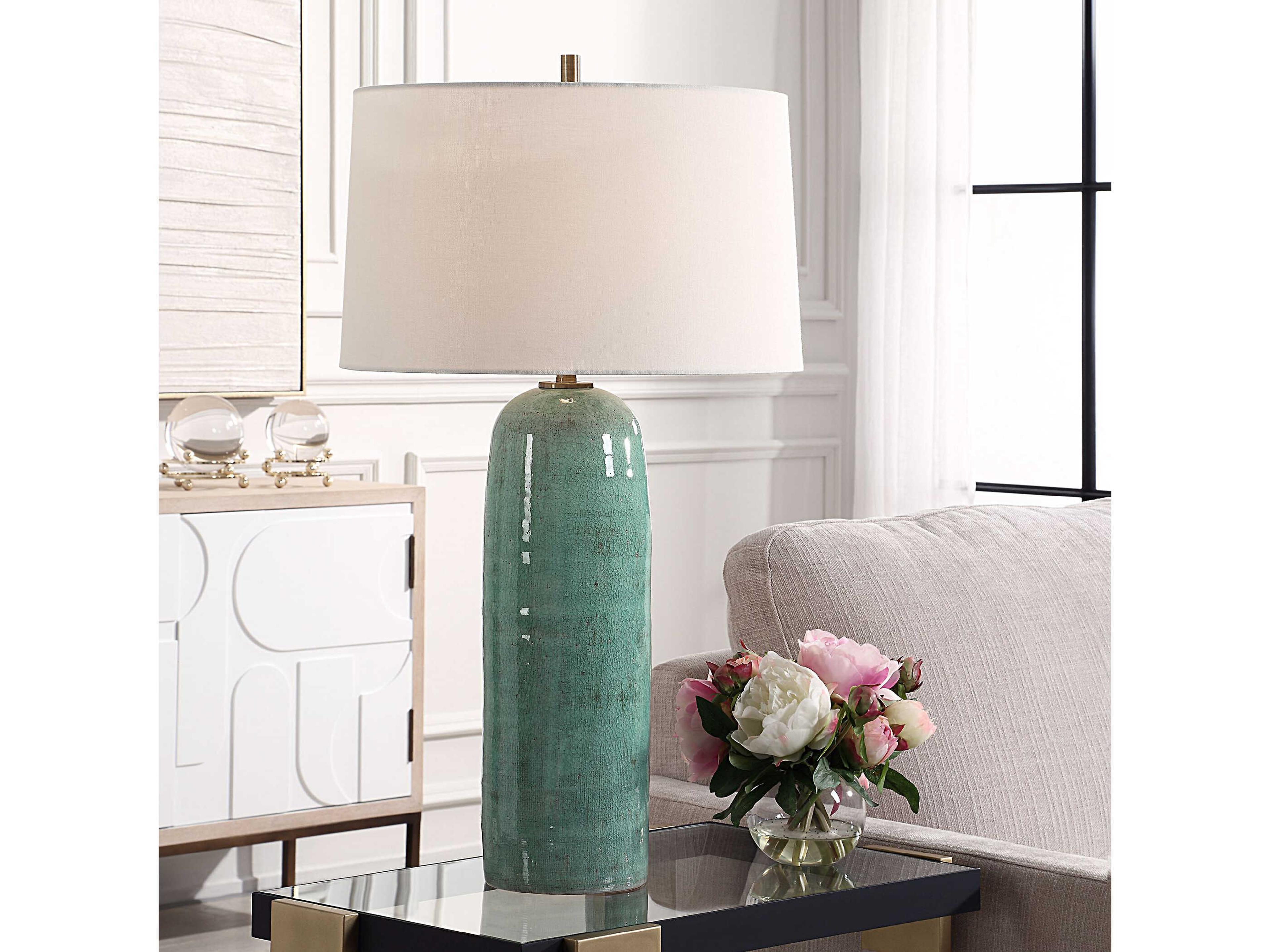Uttermost Andale Teal Tapered Round Hardback Green Buffet Lamp