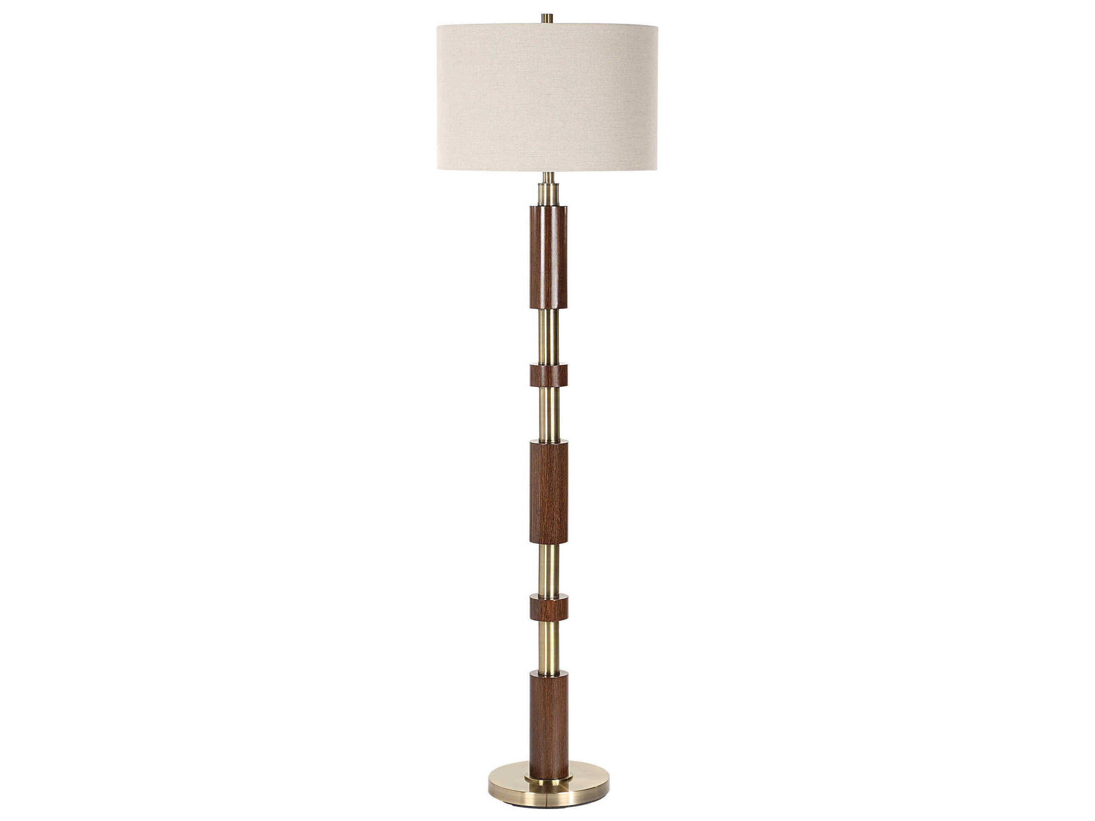 Stacked Wood Brass Floor Lamp