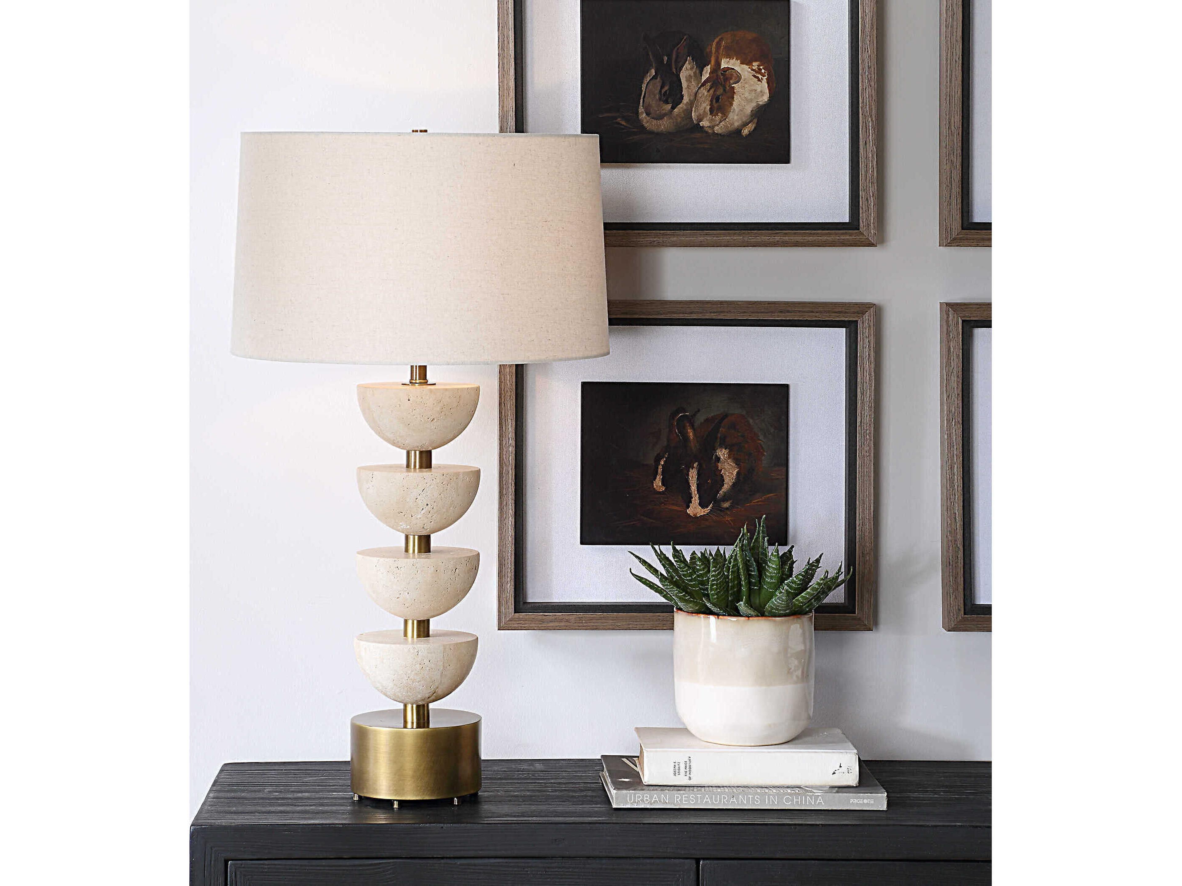 Uttermost Hemisphere Travertine Off White Buffet Lamp