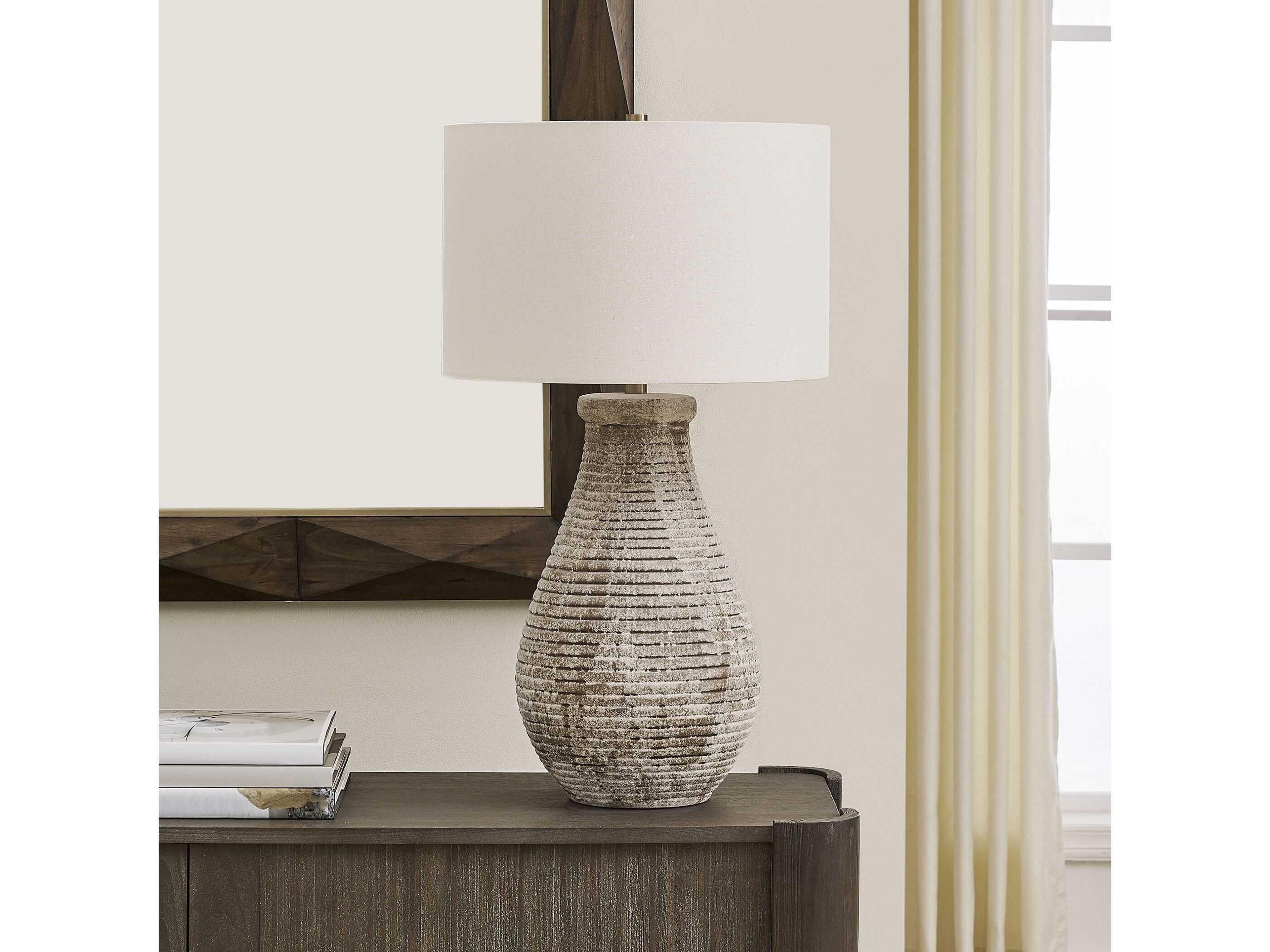 Uttermost Dorothea Aged Stone Gray Drum With Liner Buffet Lamp