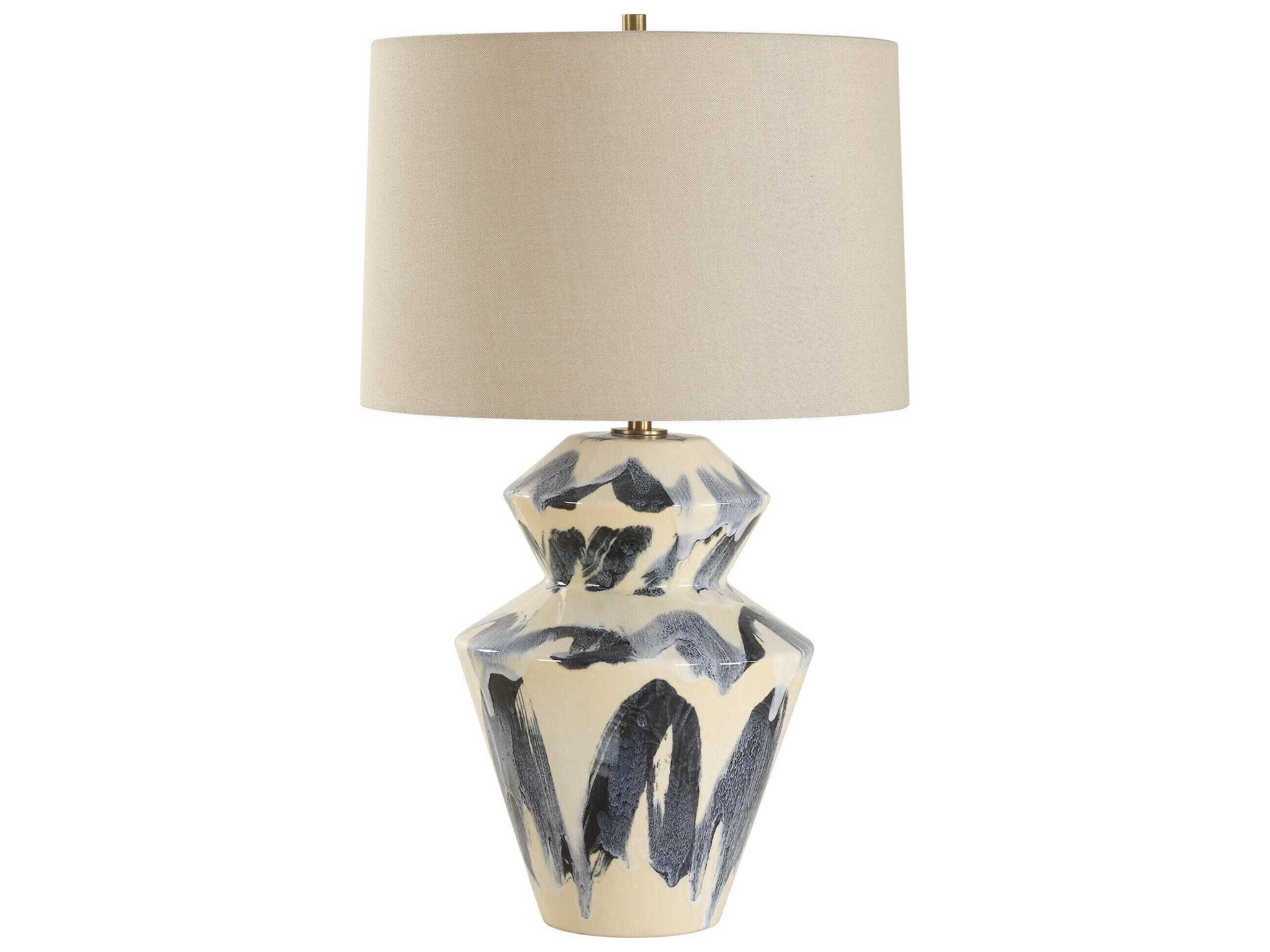 Uttermost Oranda Blue White Tapered Round Hardback Buffet Lamp