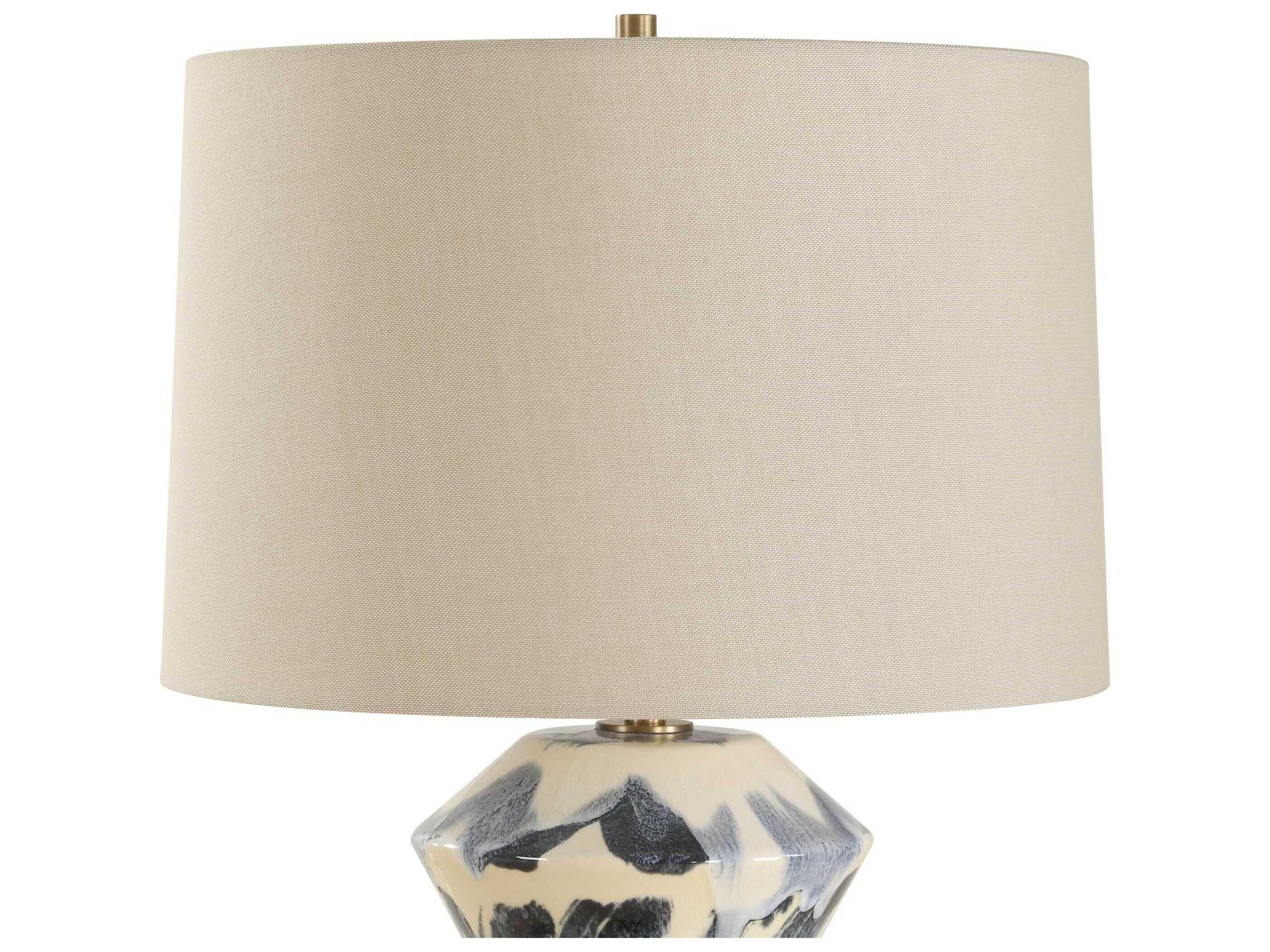Uttermost Oranda Blue White Tapered Round Hardback Buffet Lamp