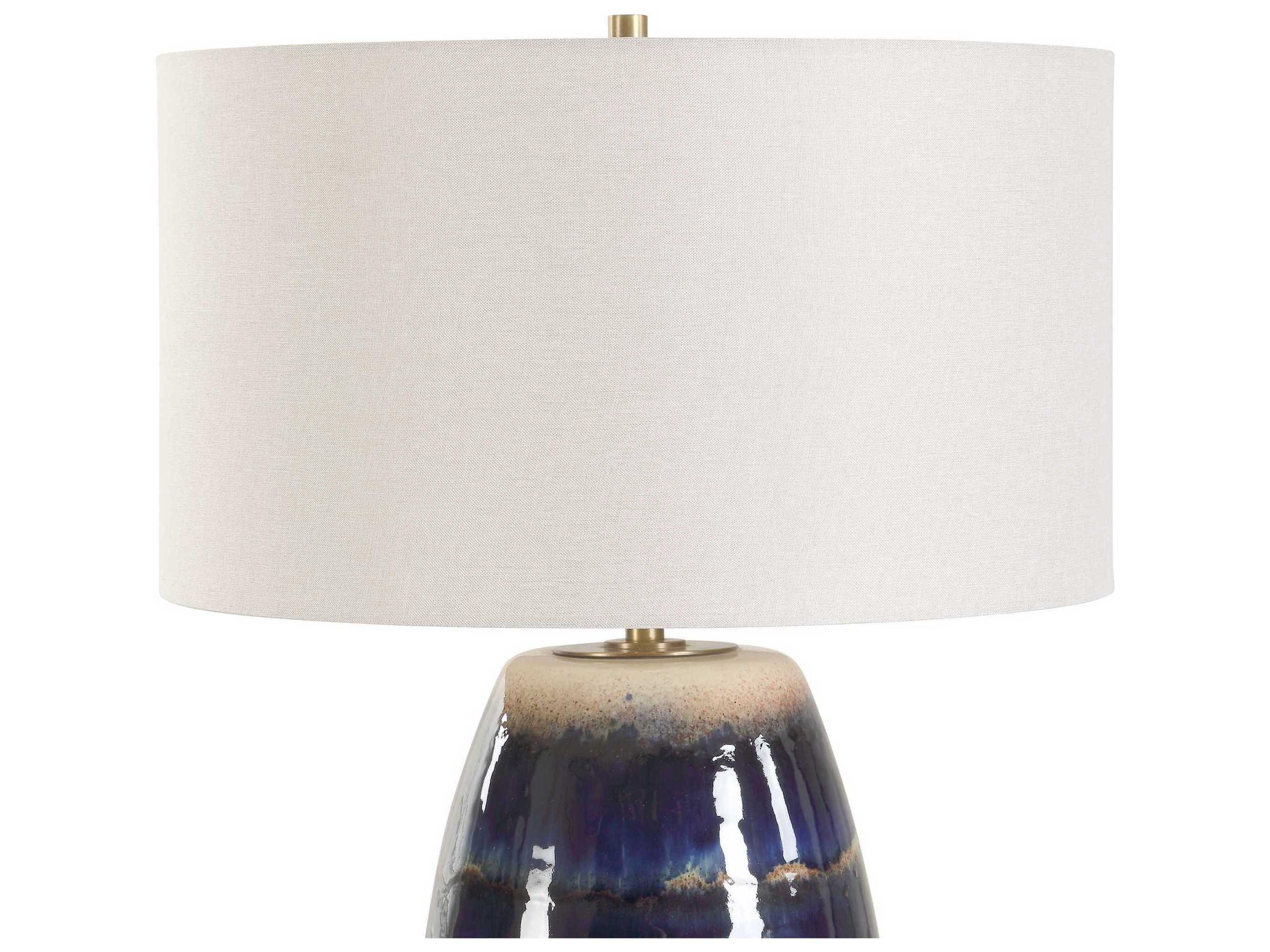 Uttermost Orleans Blue Rustic Brown Round Hardback Buffet Lamp
