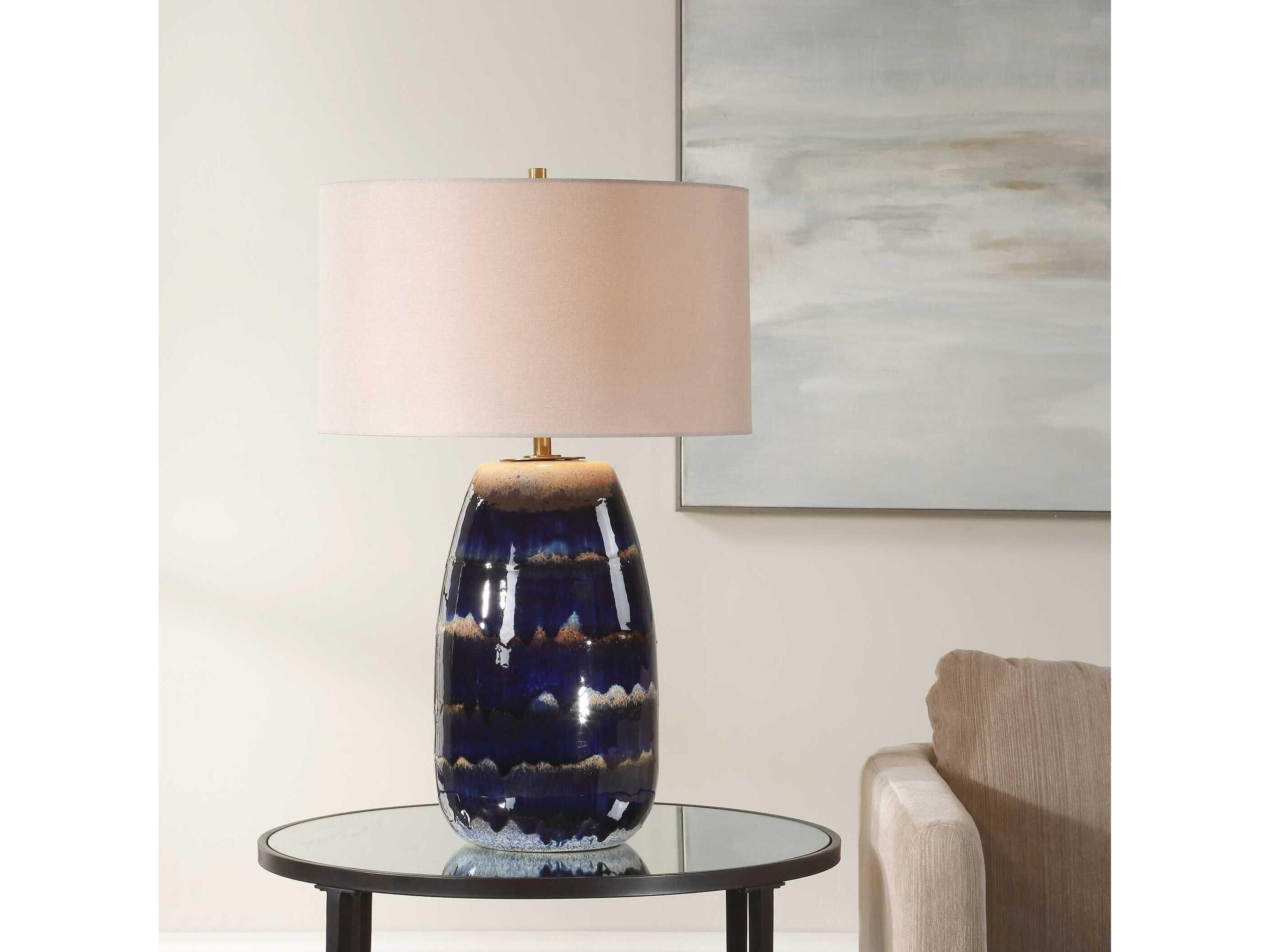 Uttermost Orleans Blue Rustic Brown Round Hardback Buffet Lamp