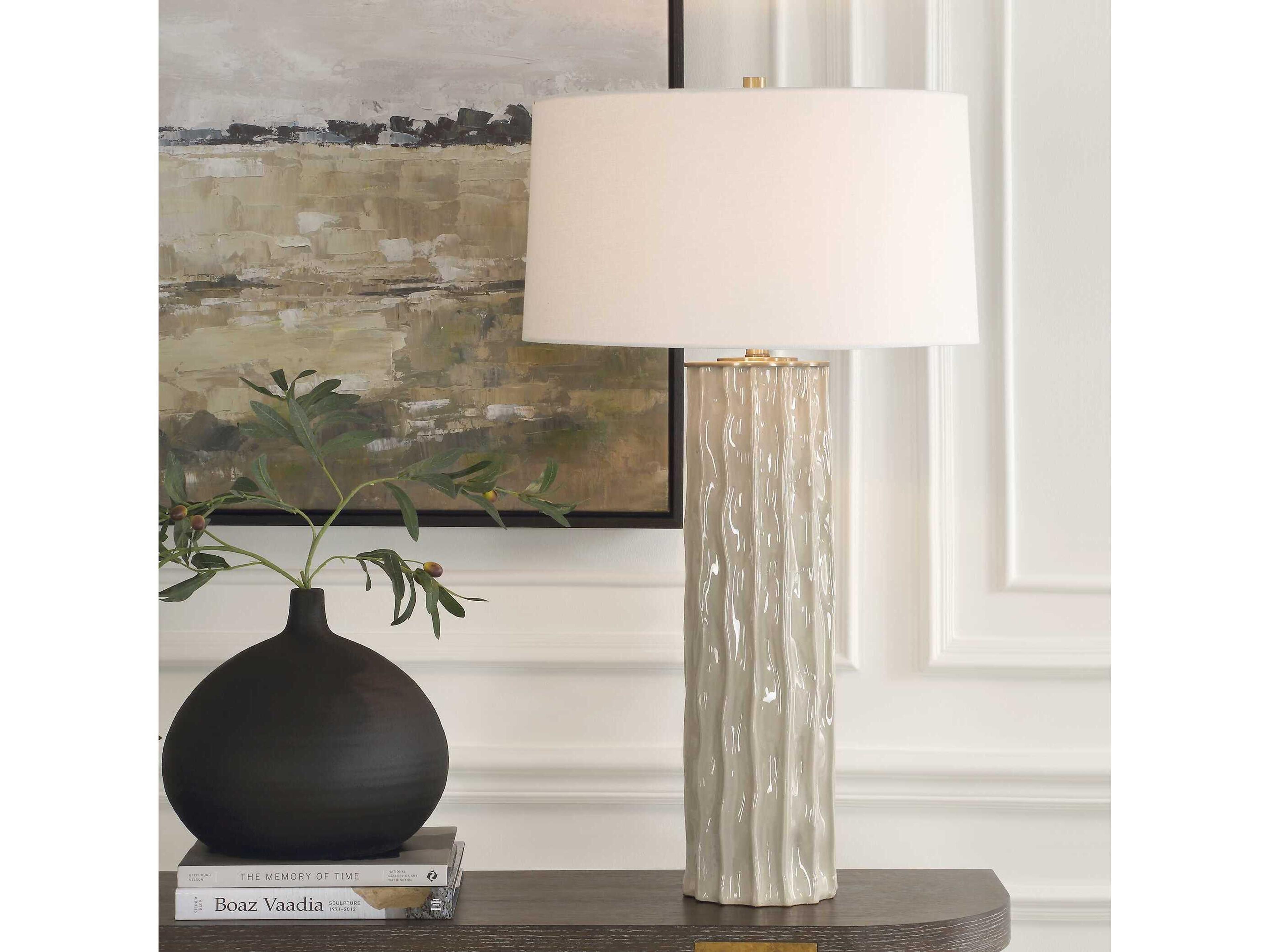 Uttermost Parilli Taupe Gray Round Hardback Rolled Edge Buffet Lamp