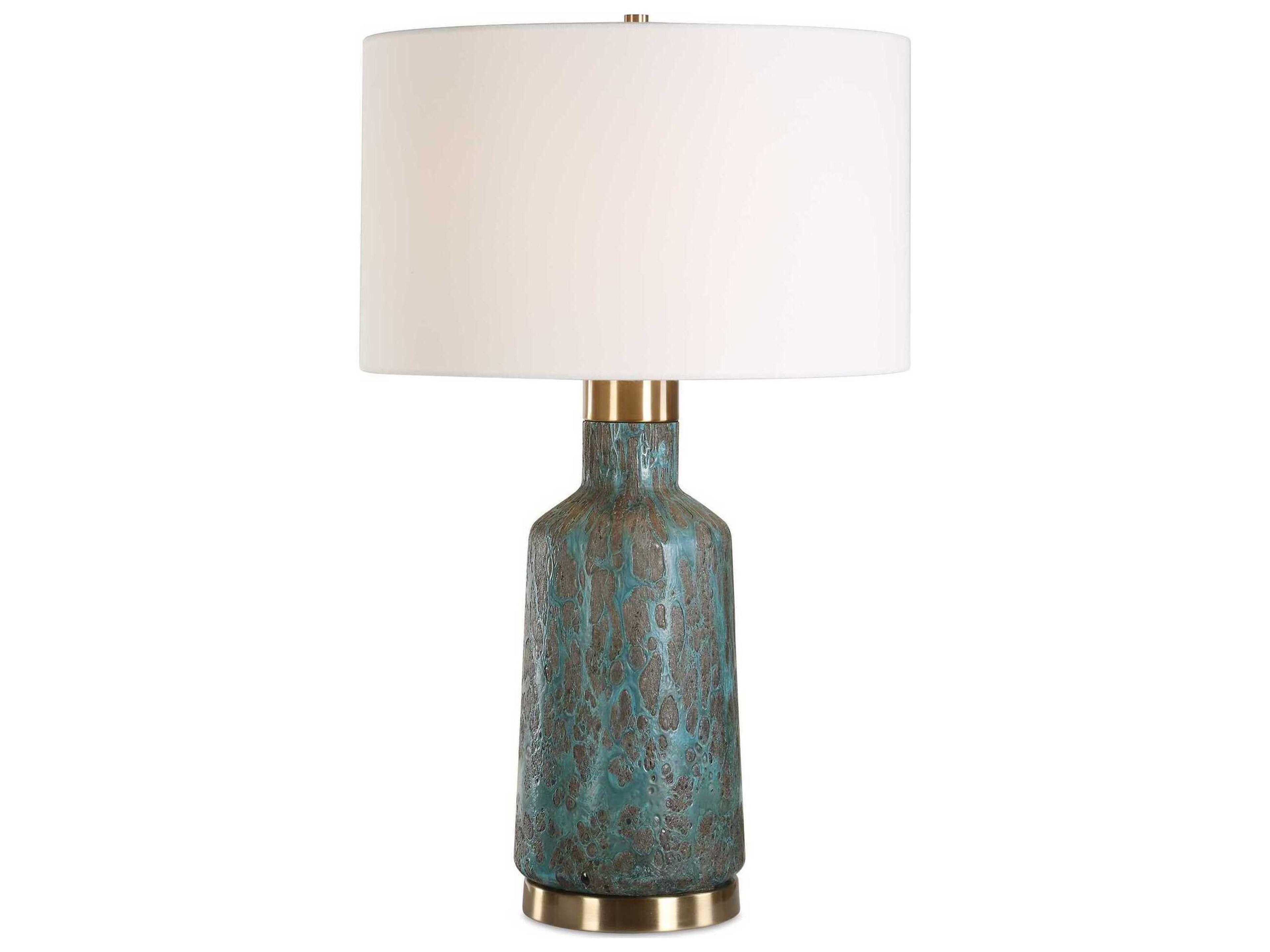 Dauphine Teal Drum Hardback Rolled Edge Blue Buffet Lamp
