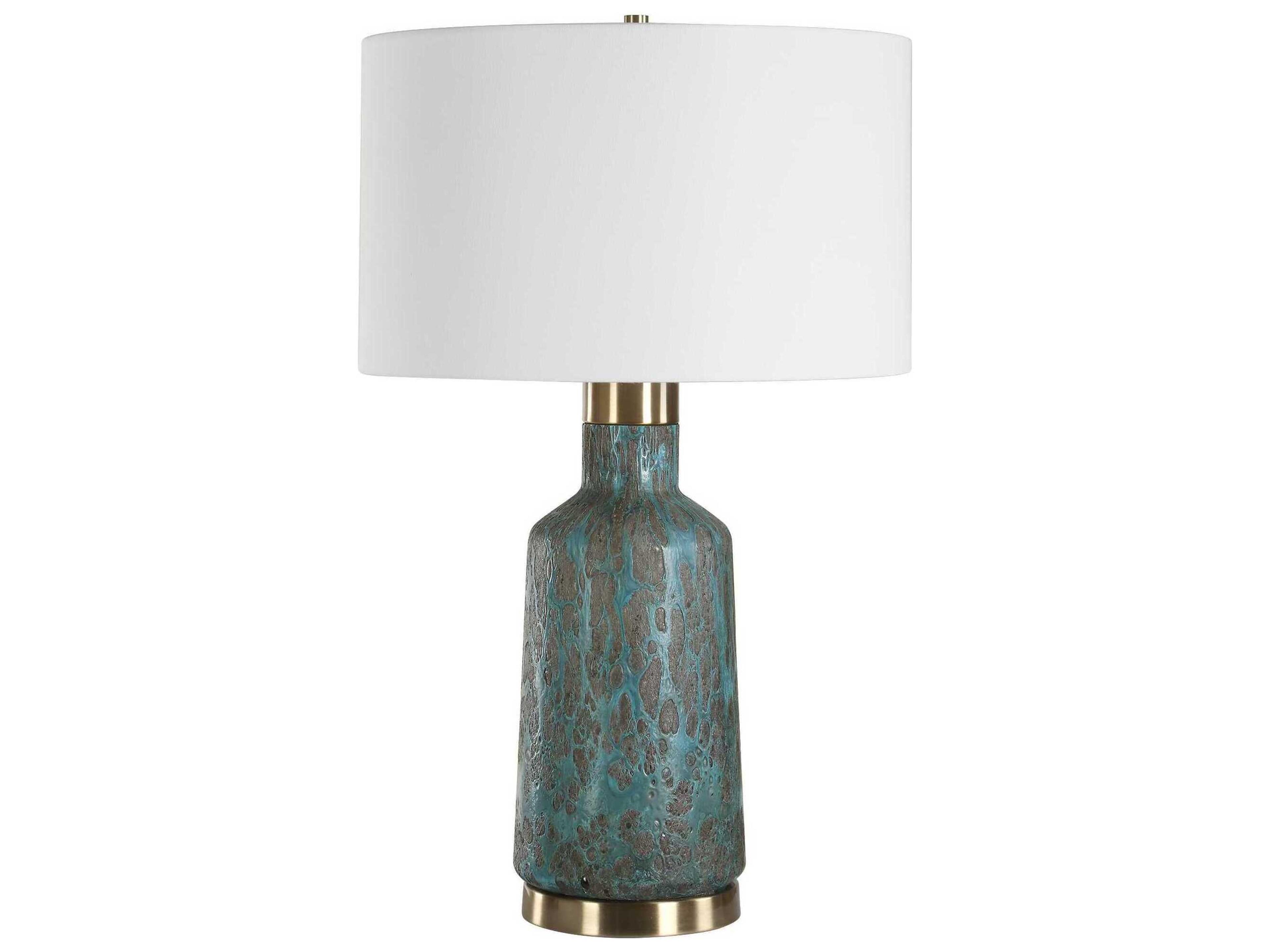 Uttermost Dauphine Teal Drum Hardback Rolled Edge Blue Buffet Lamp
