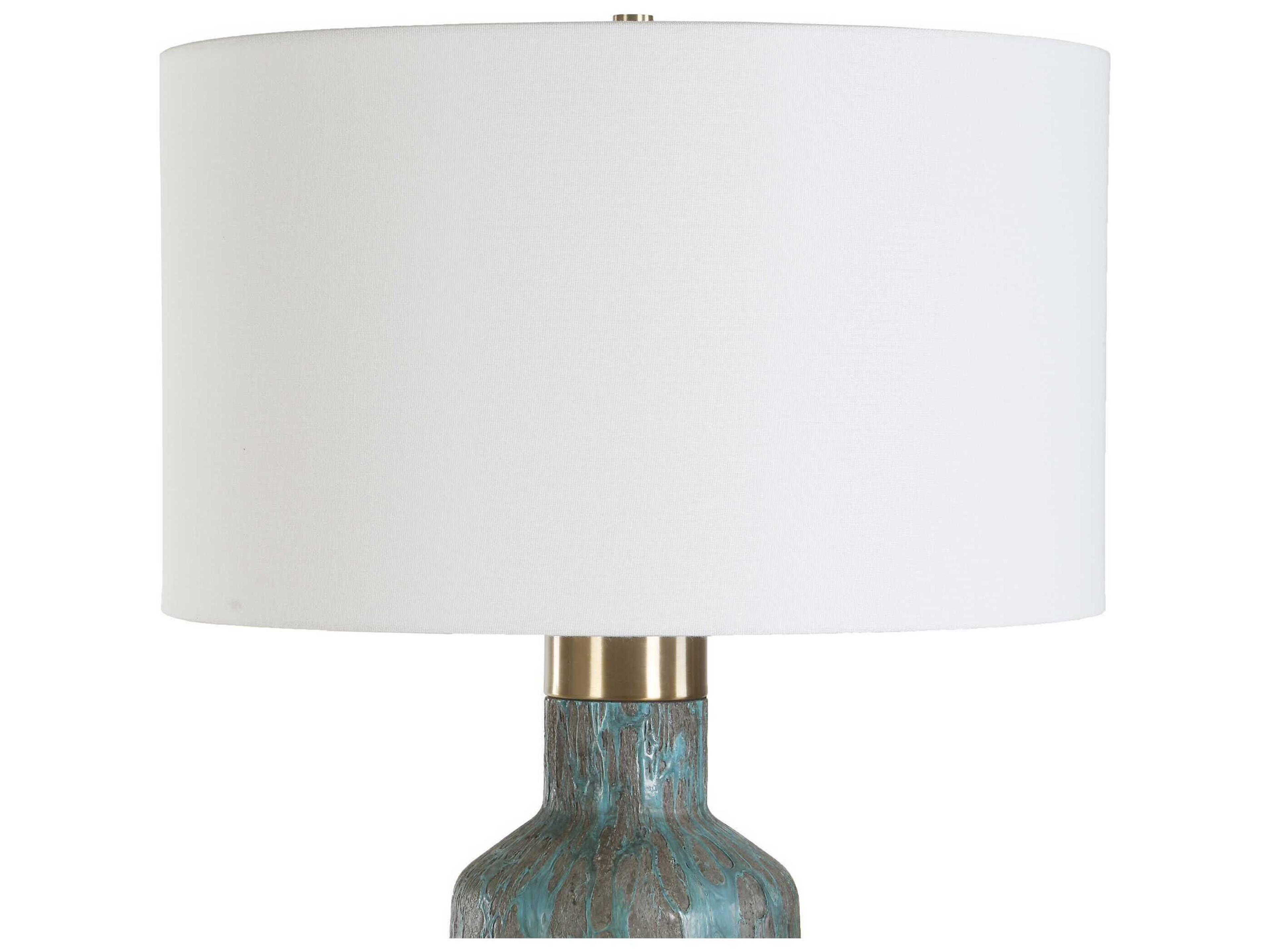 Uttermost Dauphine Teal Drum Hardback Rolled Edge Blue Buffet Lamp
