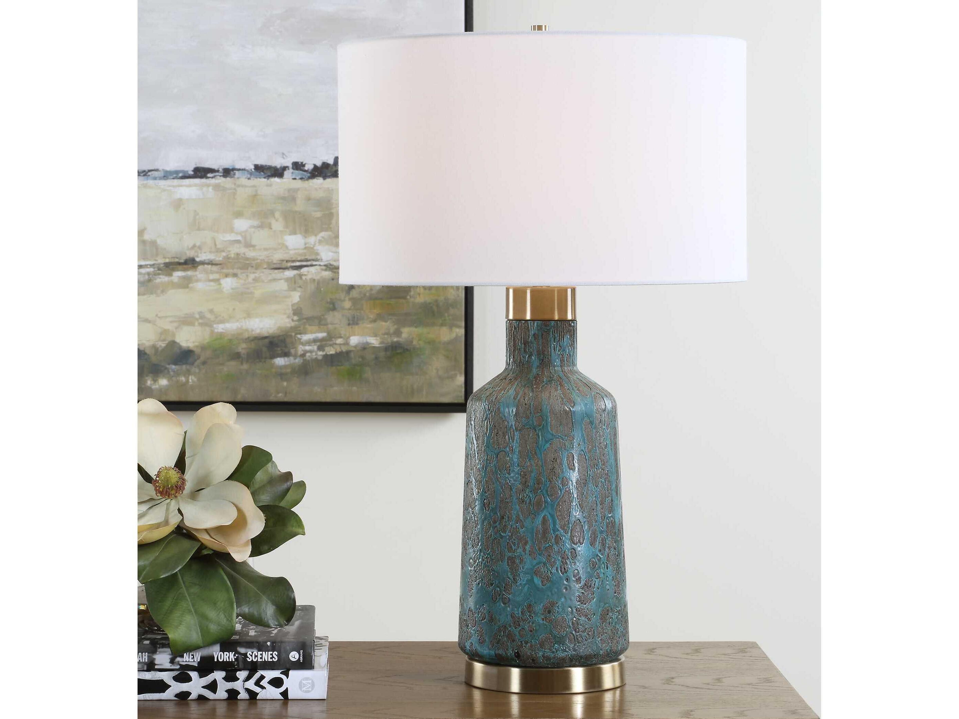 Uttermost Dauphine Teal Drum Hardback Rolled Edge Blue Buffet Lamp