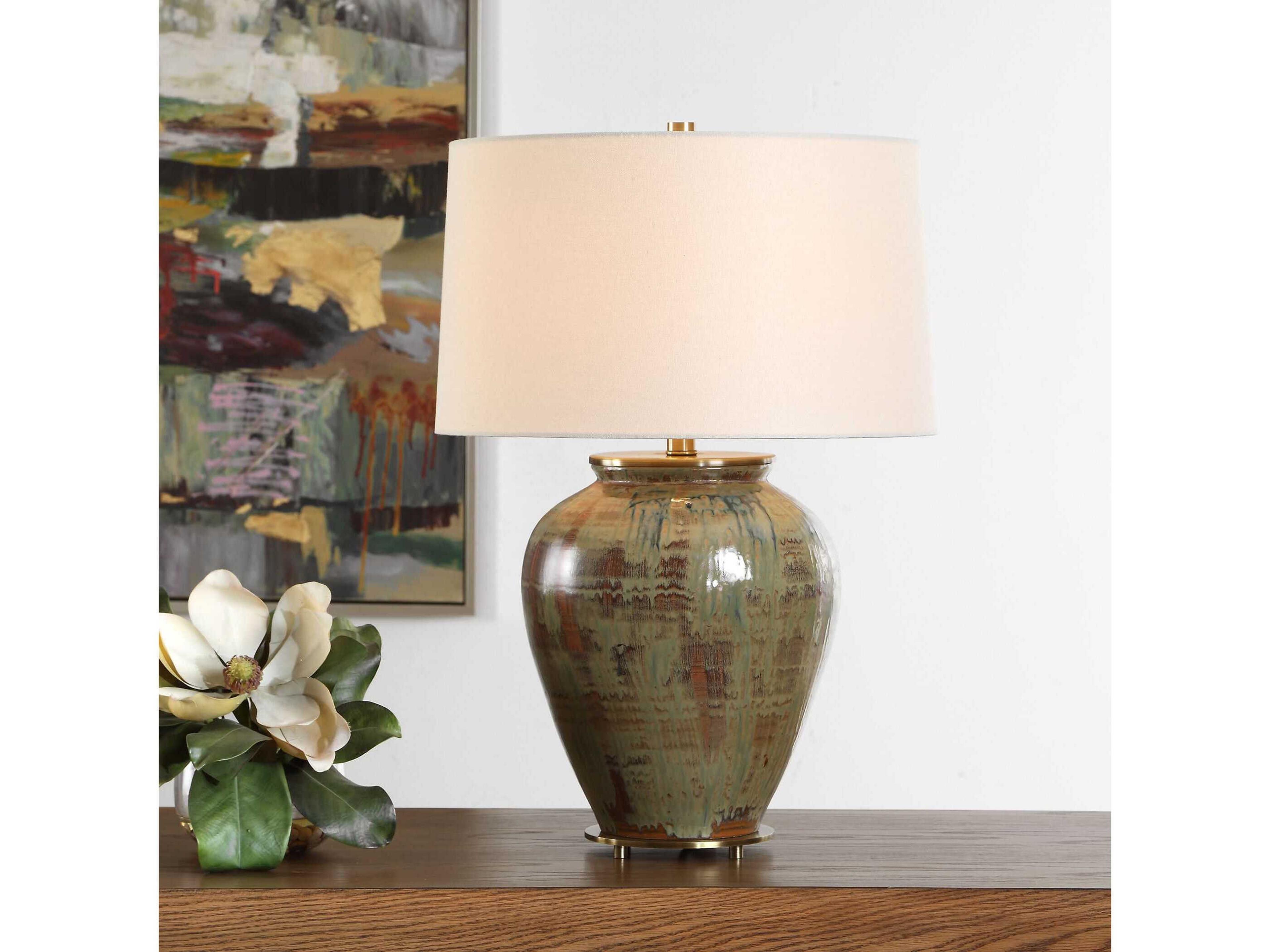 Uttermost Olisa Green Tapered Hardback Brown Buffet Lamp