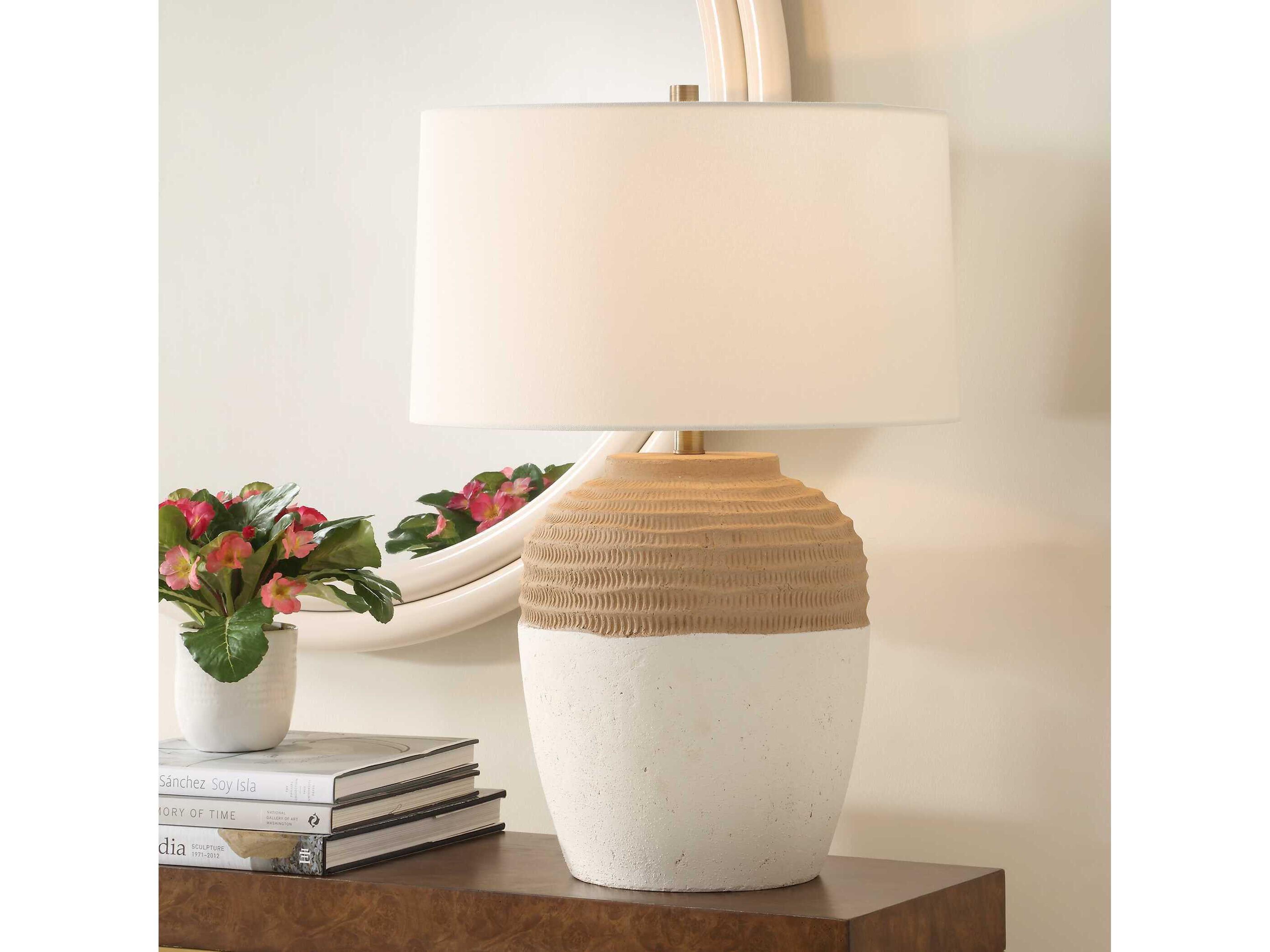 Uttermost Bellaby Brown White Round Hardback Rolled Edge Buffet Lamp