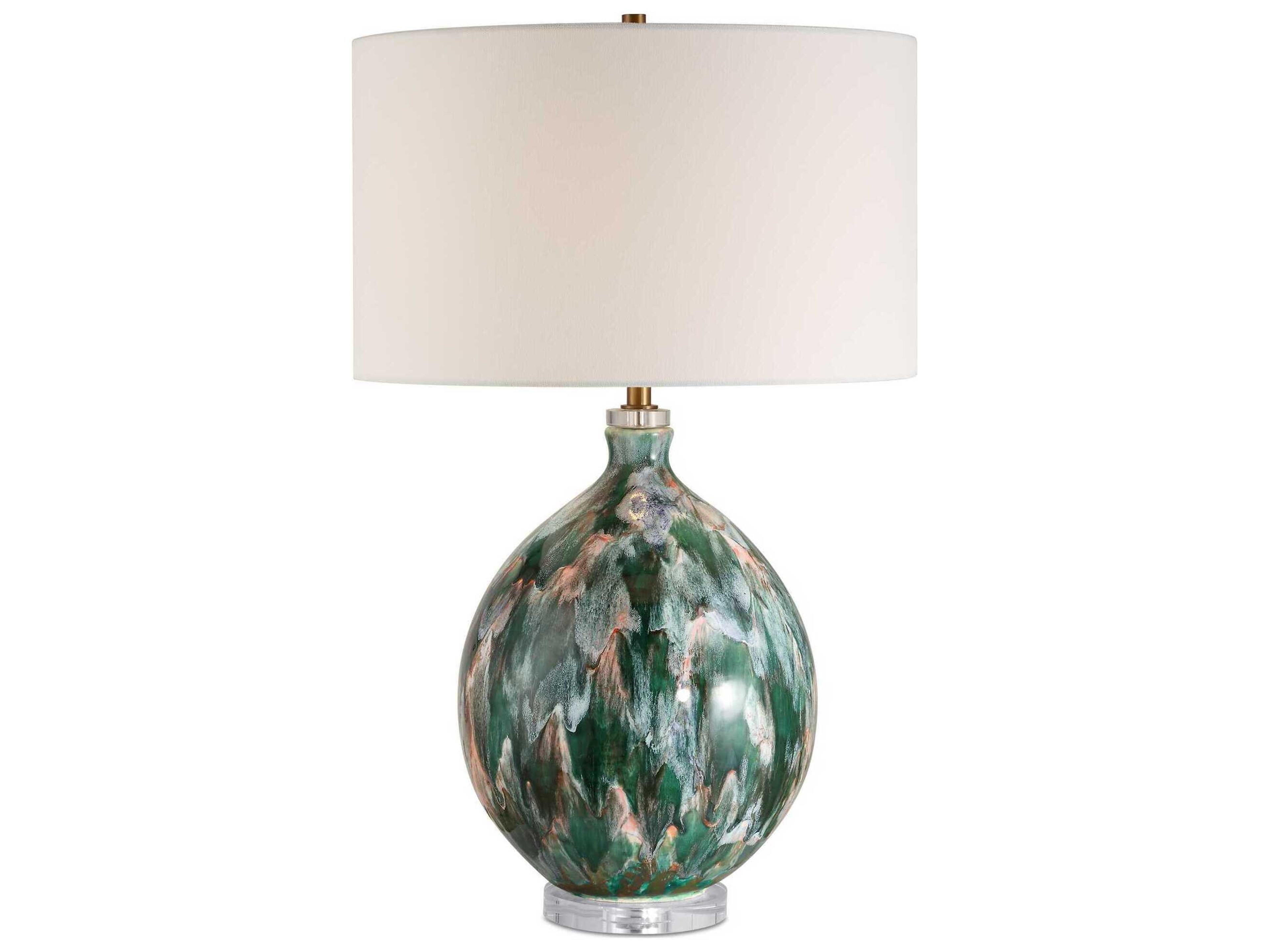Uttermost Mihaela Blue Dark Green Round Drum Hardback Buffet Lamp